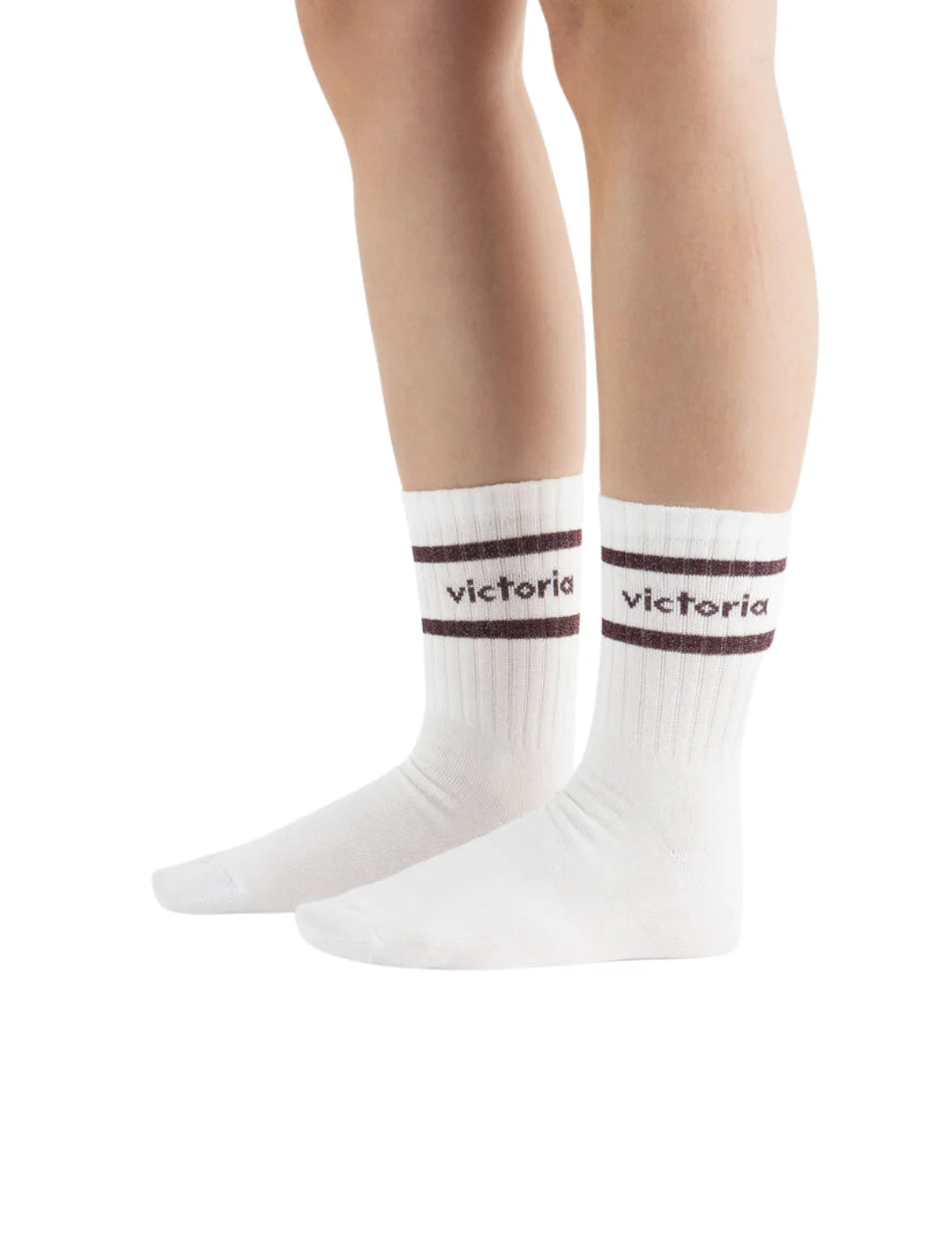 Calcetines Victoria Lurex Franjas Blanco-Burdeos | Bicos de Fío