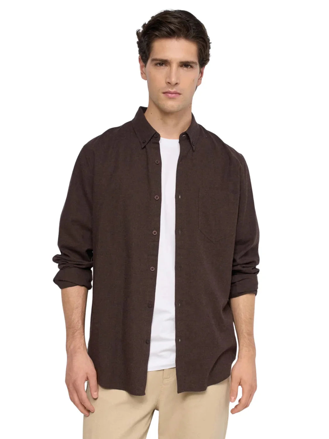 Camisa Bolsillo Salsa Jeans Marrón | Bicos de Fío