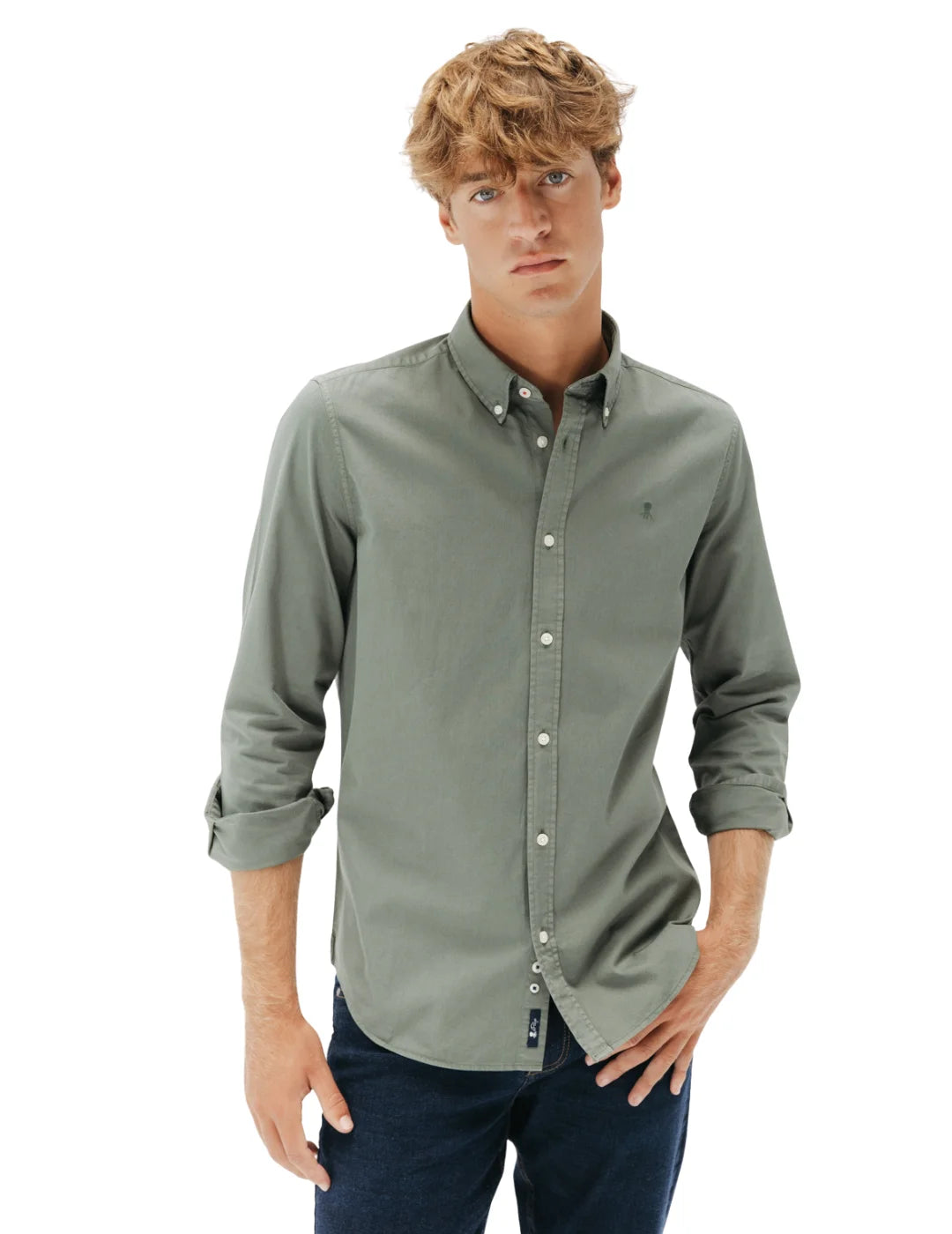 Camisa Casual Sarga El Pulpo Verde Khaki | Bicos de Fío