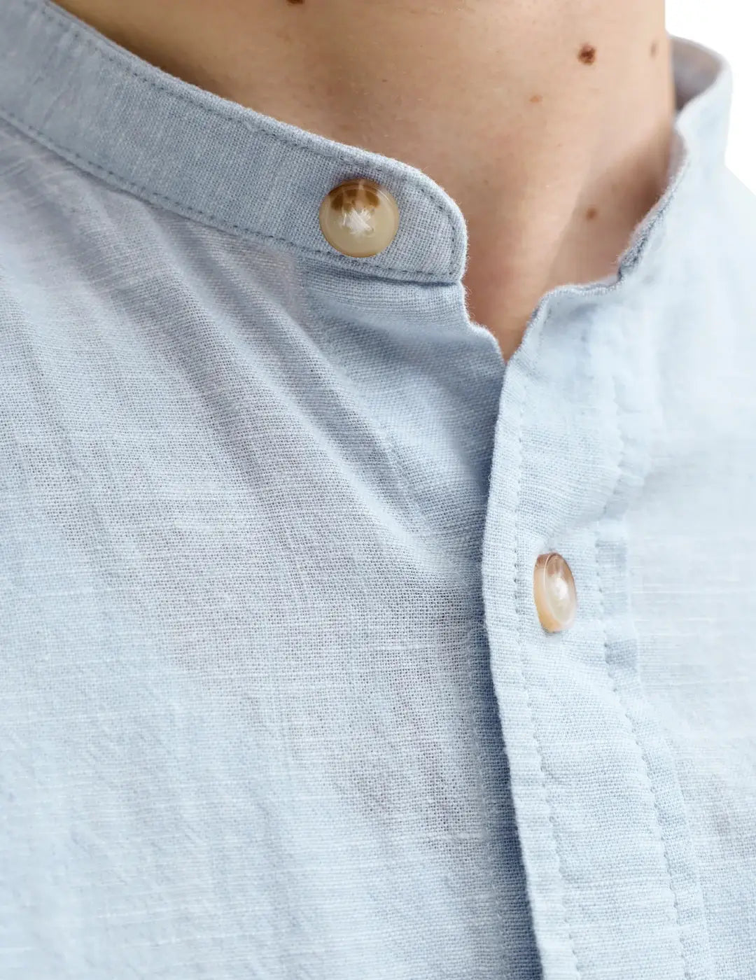 Camisa Lino Cuello Mao Jack&Jones Summer Azul Celeste | Bicos de Fío