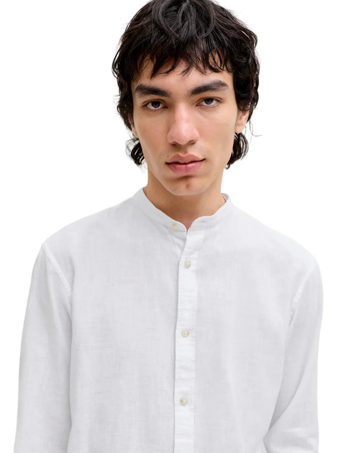 Camisa Lino Cuello Mao Jack&Jones Summer Blanco | Bicos de Fío