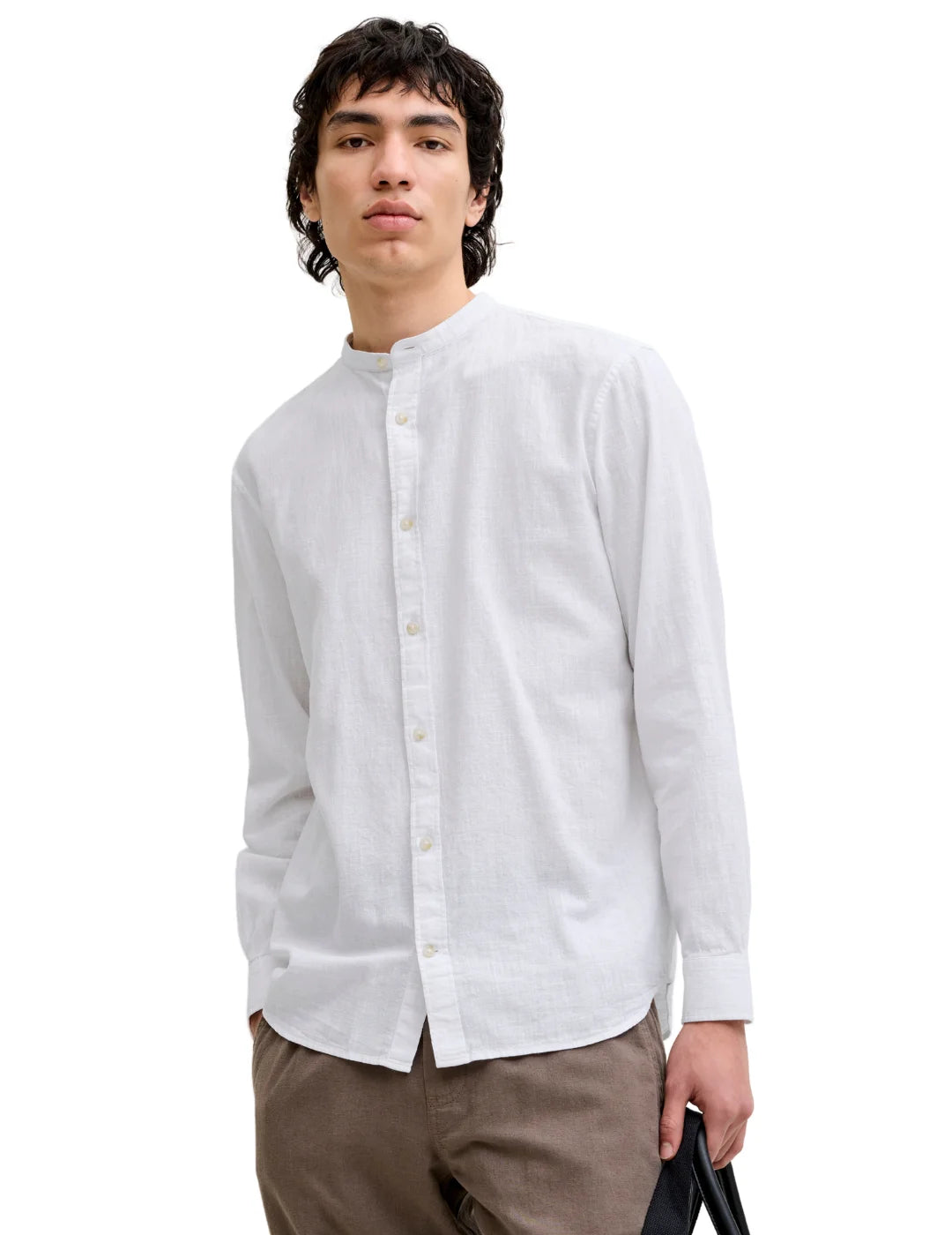 Camisa Lino Cuello Mao Jack&Jones Summer Blanco | Bicos de Fío