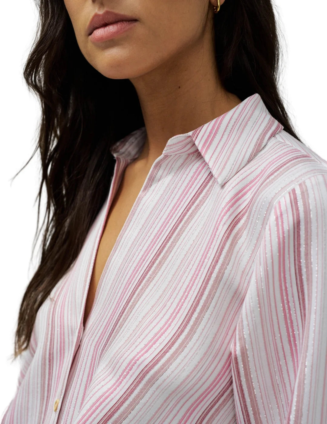 Camisa De Rayas Salsa Jeans Lurex Rosa | Bicos de Fío