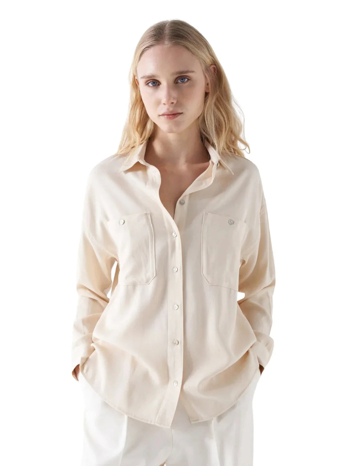 Camisa Lightdenim Loose Salsa Jeans Beige | Bicos de Fío