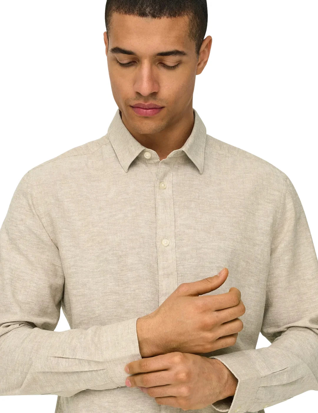 Camisa Lino ONLY&SONS Caiden Beige | Bicos de Fío