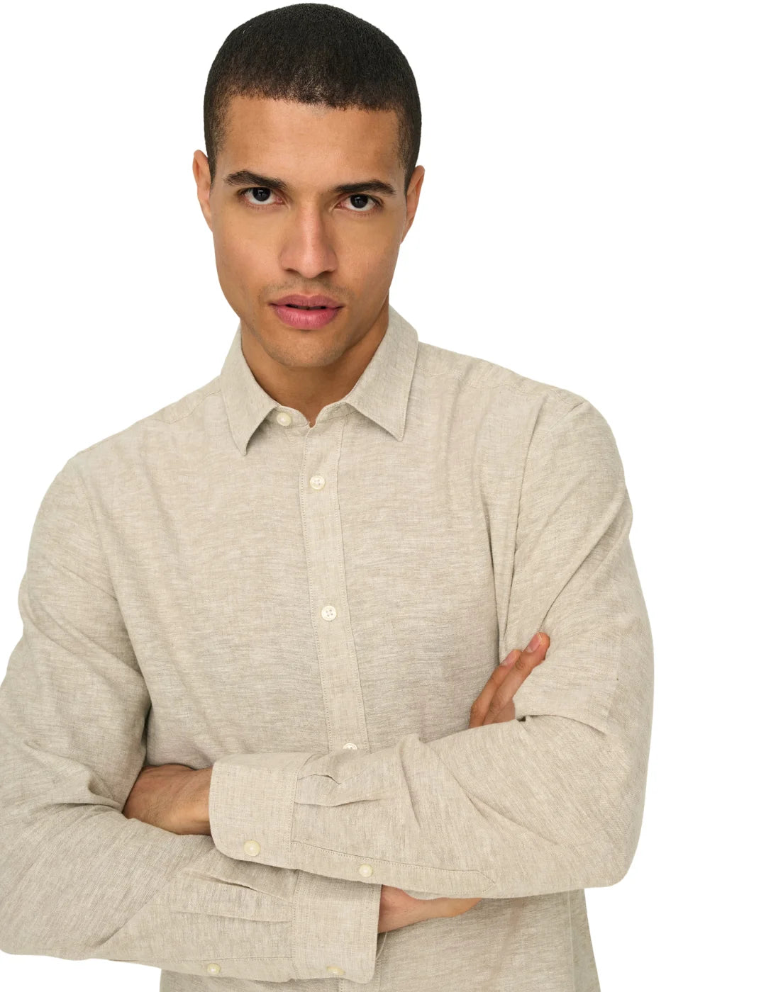 Camisa Lino ONLY&SONS Caiden Beige | Bicos de Fío