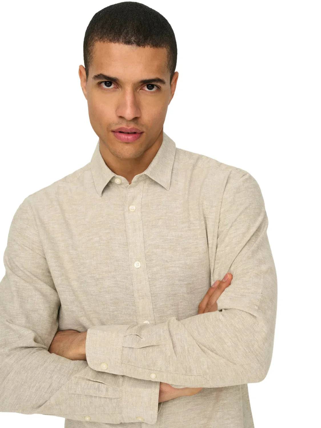 Camisa Lino ONLY&SONS Caiden Beige | Bicos de Fío