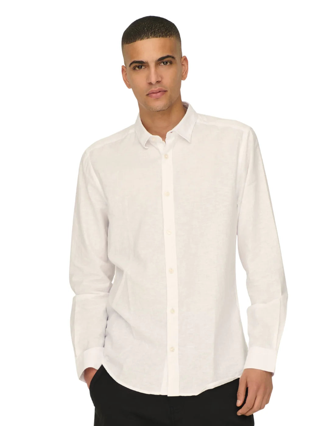 Camisa Lino ONLY&SONS Caiden Blanco | Bicos de Fío