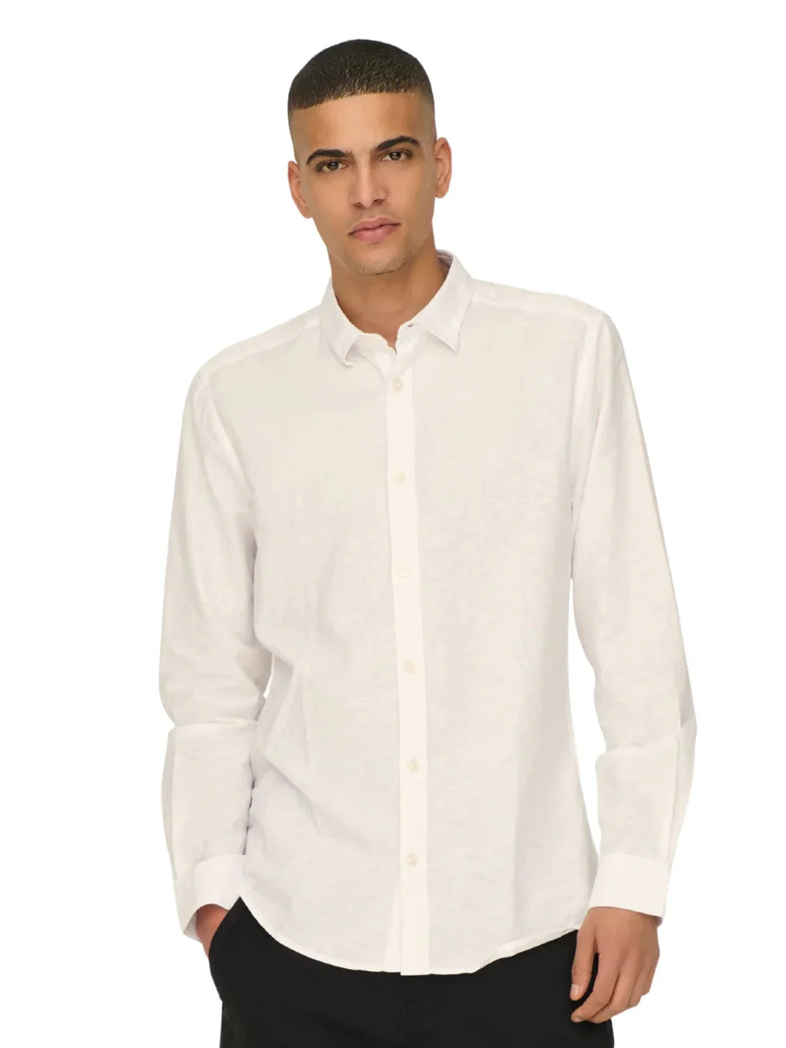 Camisa Lino ONLY&SONS Caiden Blanco | Bicos de Fío