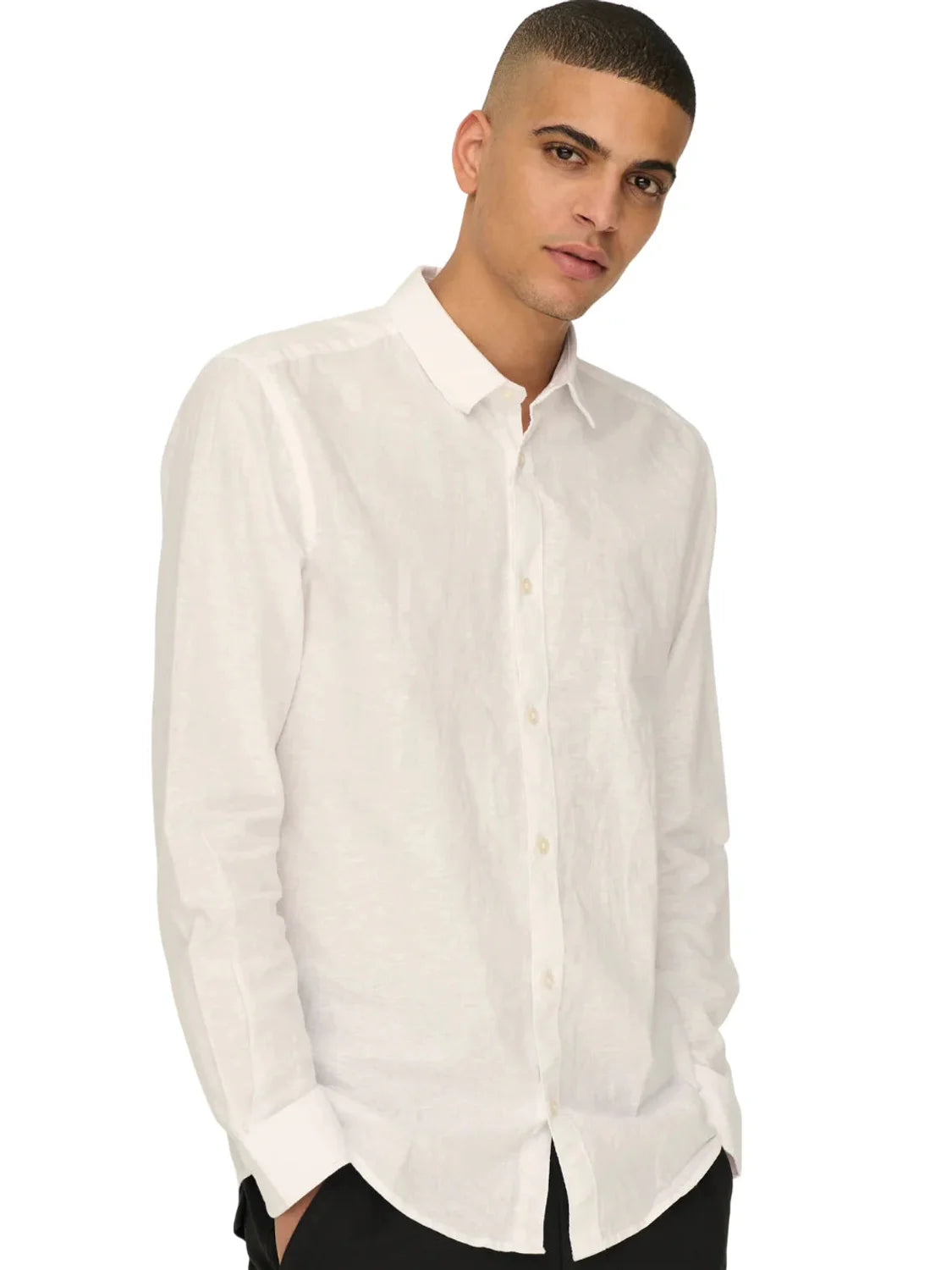 Camisa Lino ONLY&SONS Caiden Blanco | Bicos de Fío