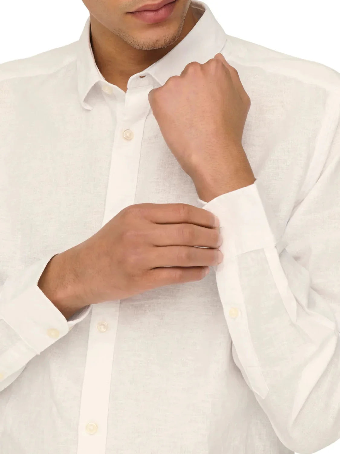 Camisa Lino ONLY&SONS Caiden Blanco | Bicos de Fío