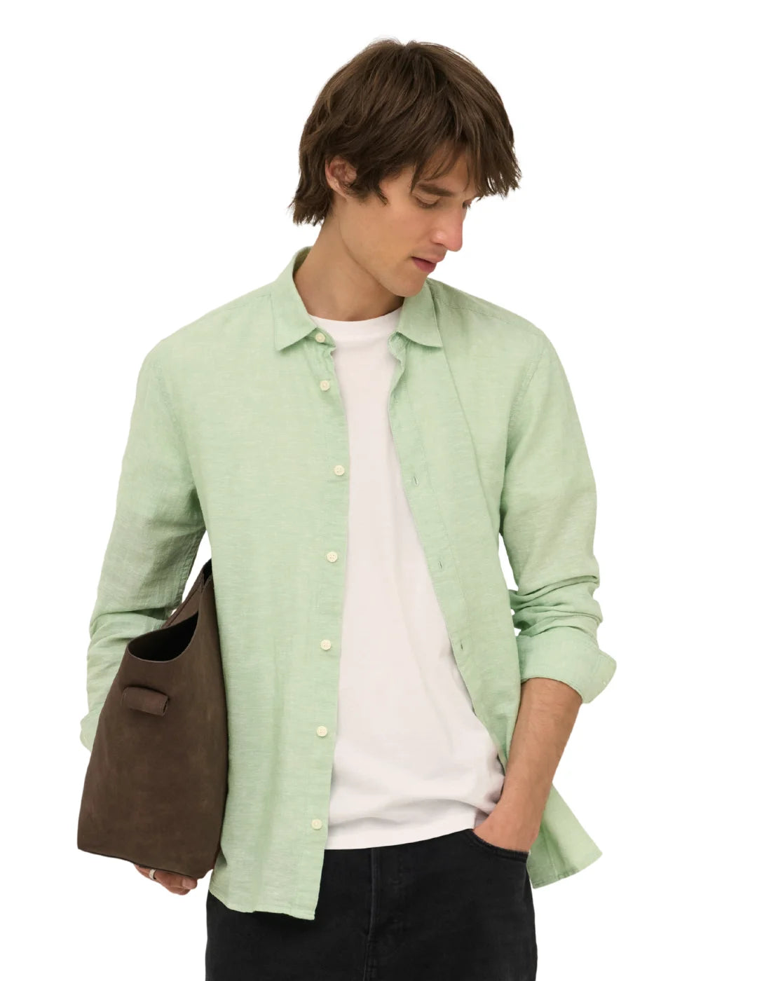 Camisa Lino ONLY&SONS Caiden Verde Quiet | Bicos de Fío