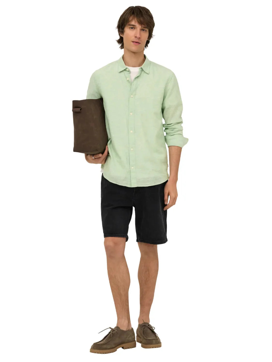 Camisa Lino ONLY&SONS Caiden Verde Quiet | Bicos de Fío
