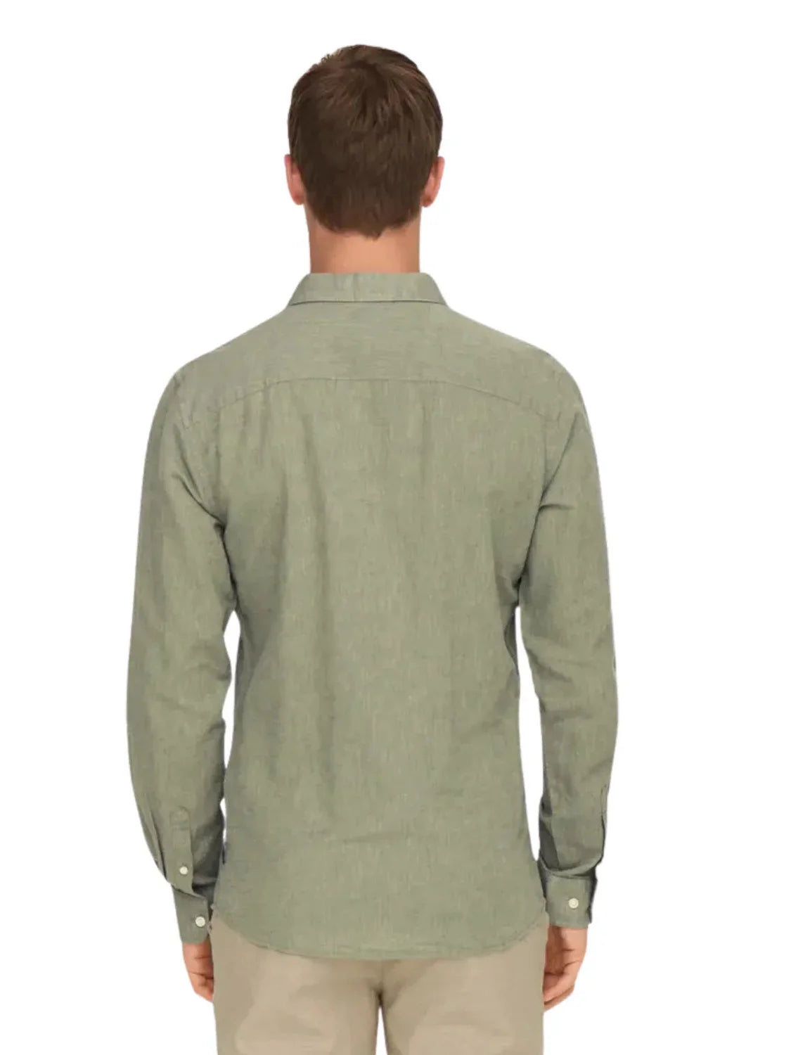 Camisa Lino ONLY&SONS Caiden Verde Swam | Bicos de Fío