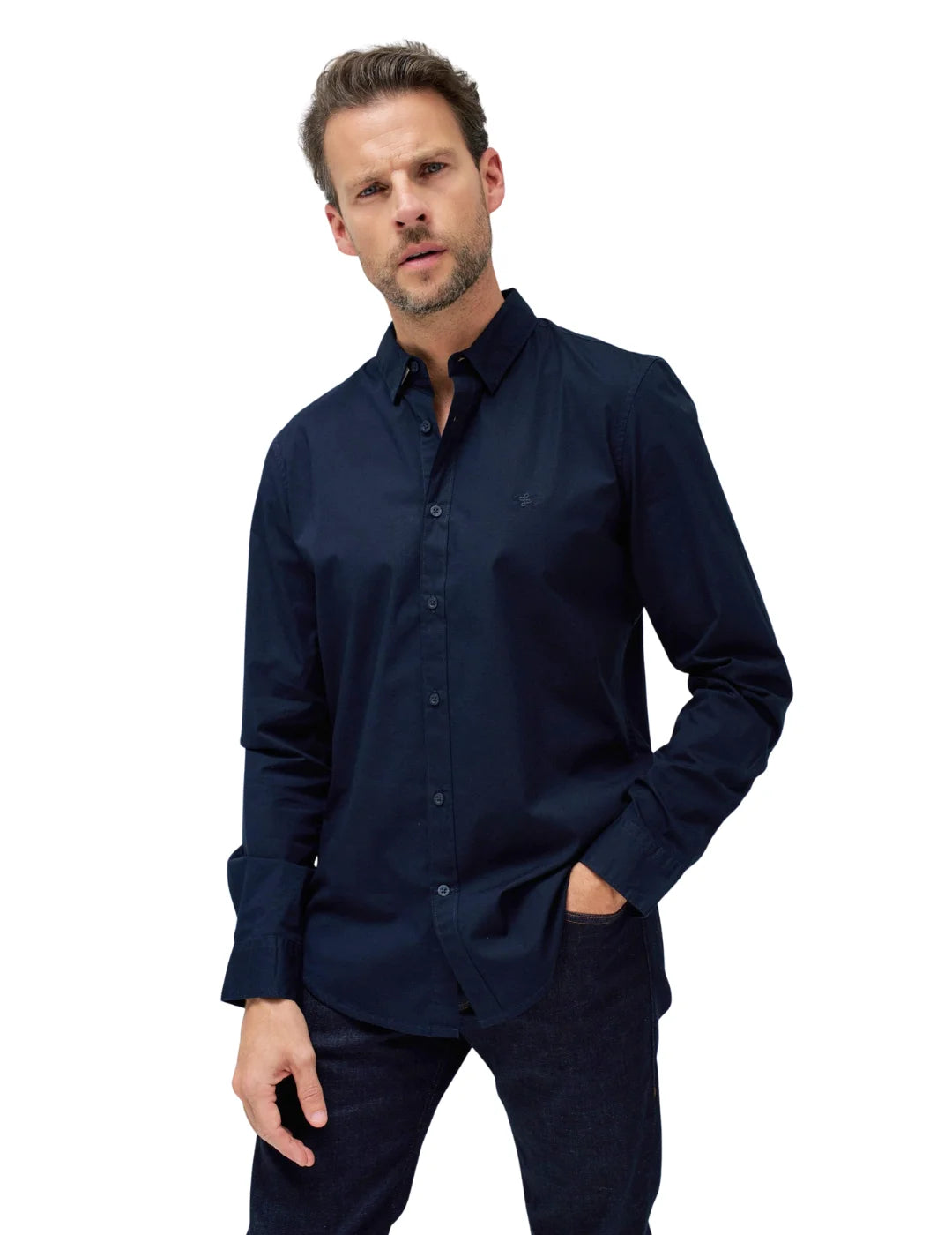 Camisa Lisa Elástica Salsa Jeans Azul Marino