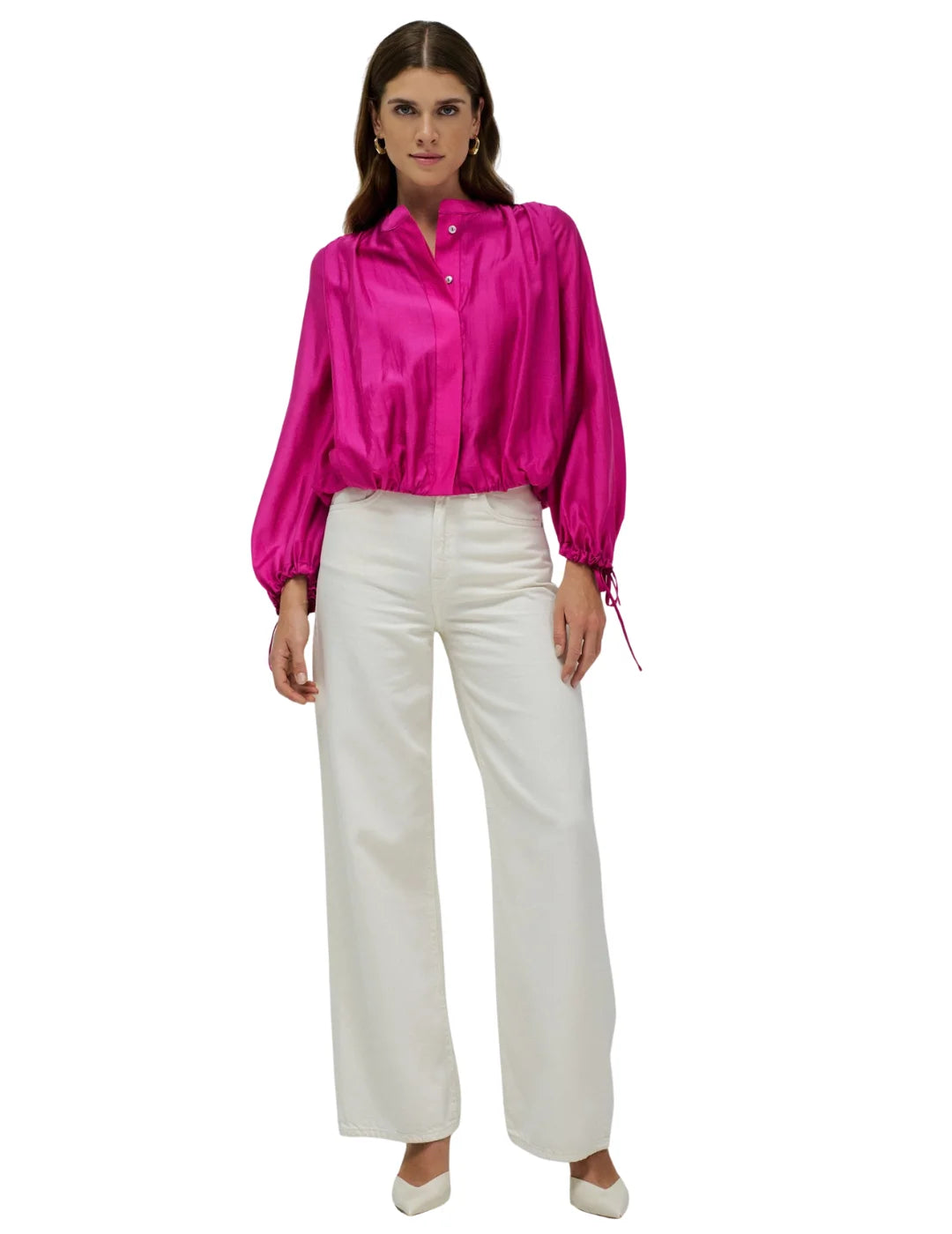 Camisa Manga Abullonada Salsa Jeans Fucsia | Bicos de Fío