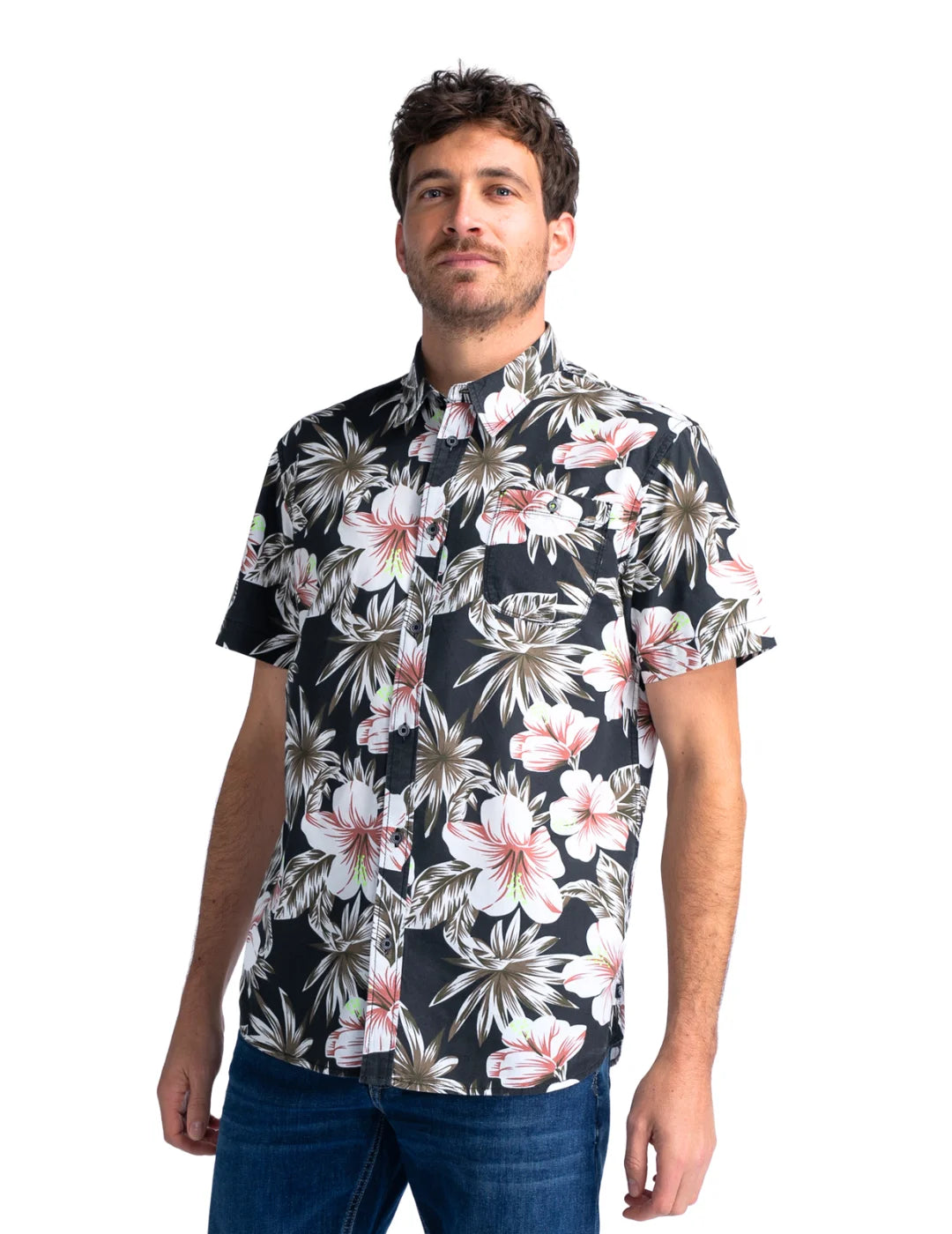 Camisa Petrol Industries Botanical Negro | Bicos de Fío