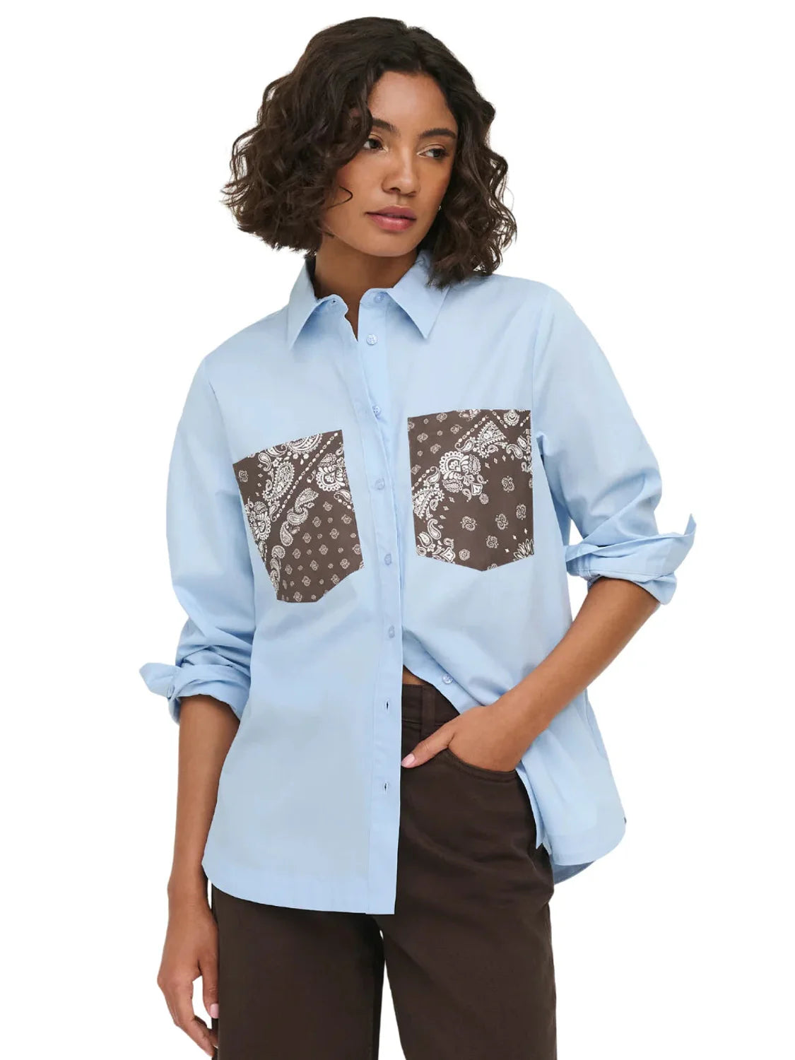 Camisa ONLY New Sable Lidia Bolsillos Azul | Bicos de Fío