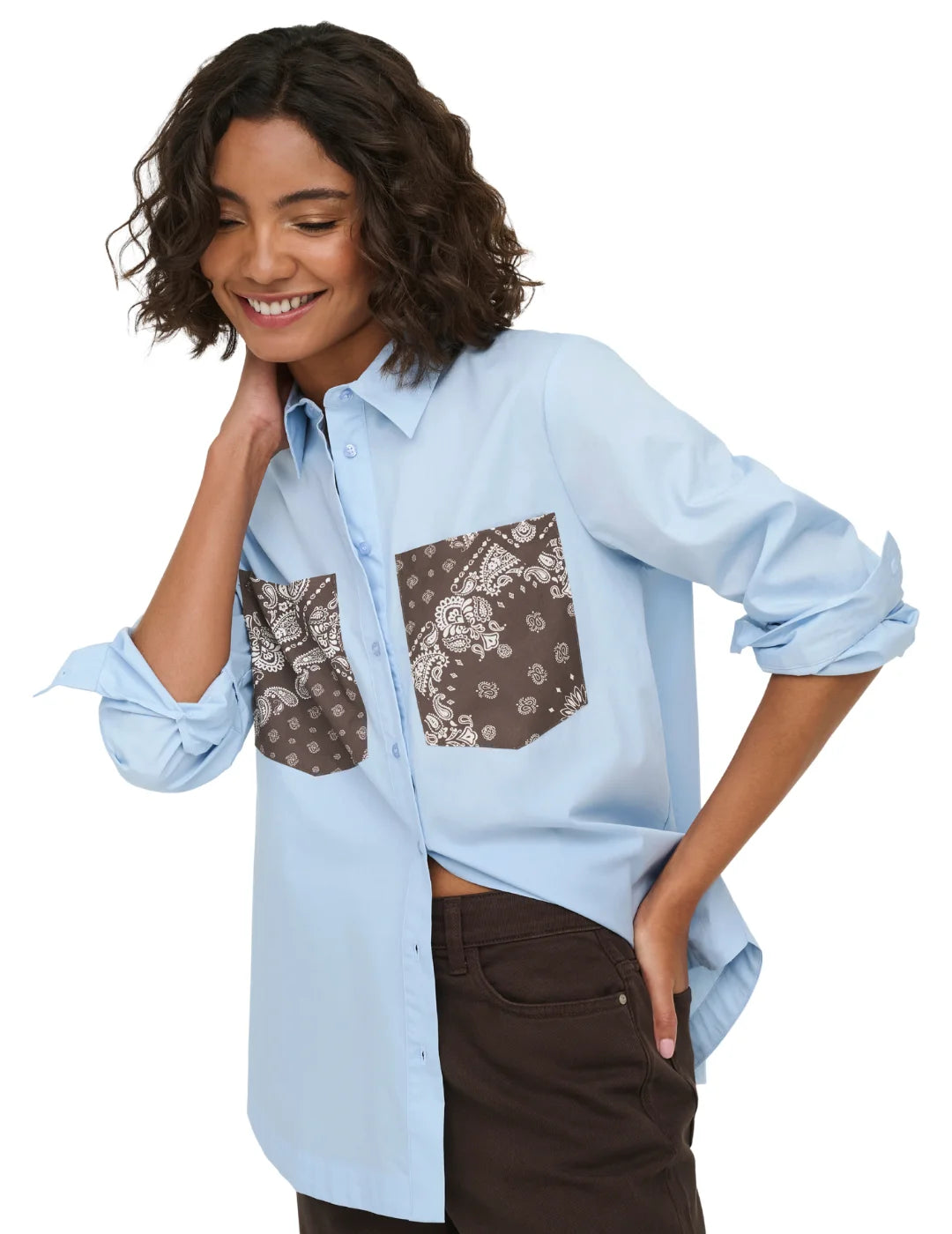 Camisa ONLY New Sable Lidia Bolsillos Azul | Bicos de Fío