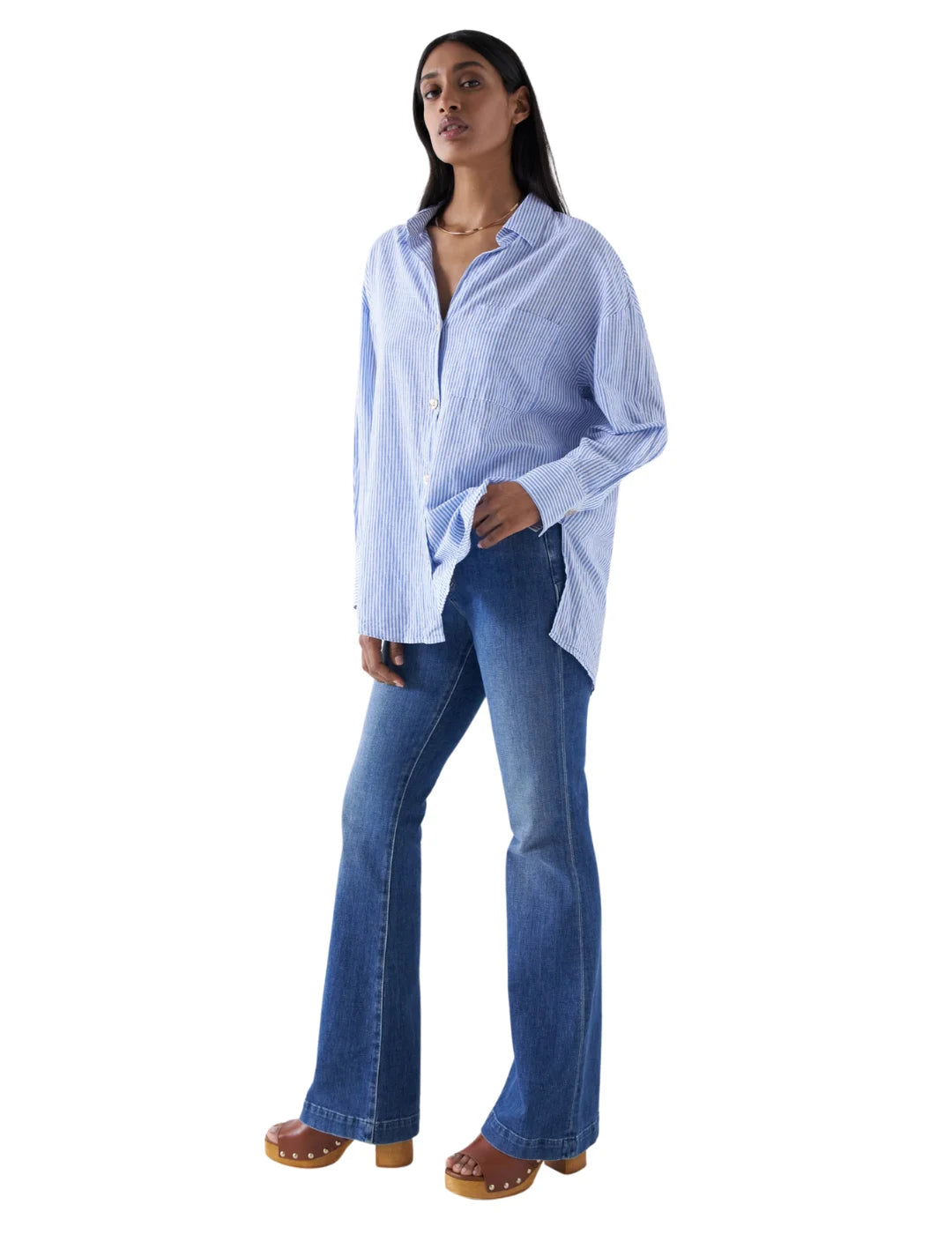 Camisa De Rayas Oversize Salsa Jeans Azul | Bicos de Fío