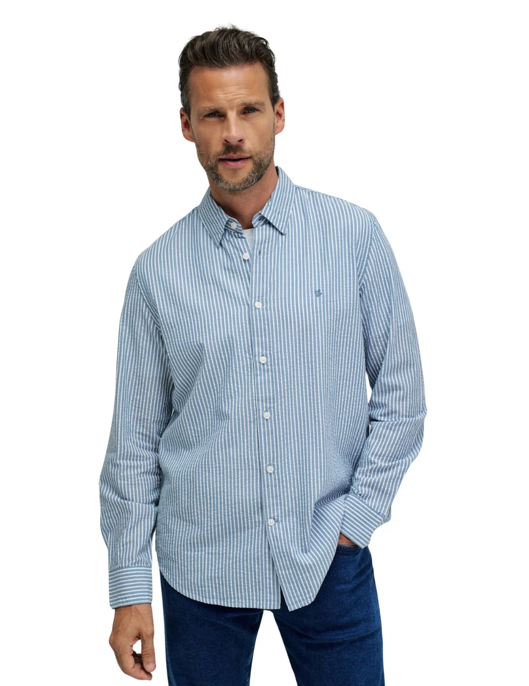 Camisa Rayas Seersucker Salsa Jeans Azul | Bicos de Fío