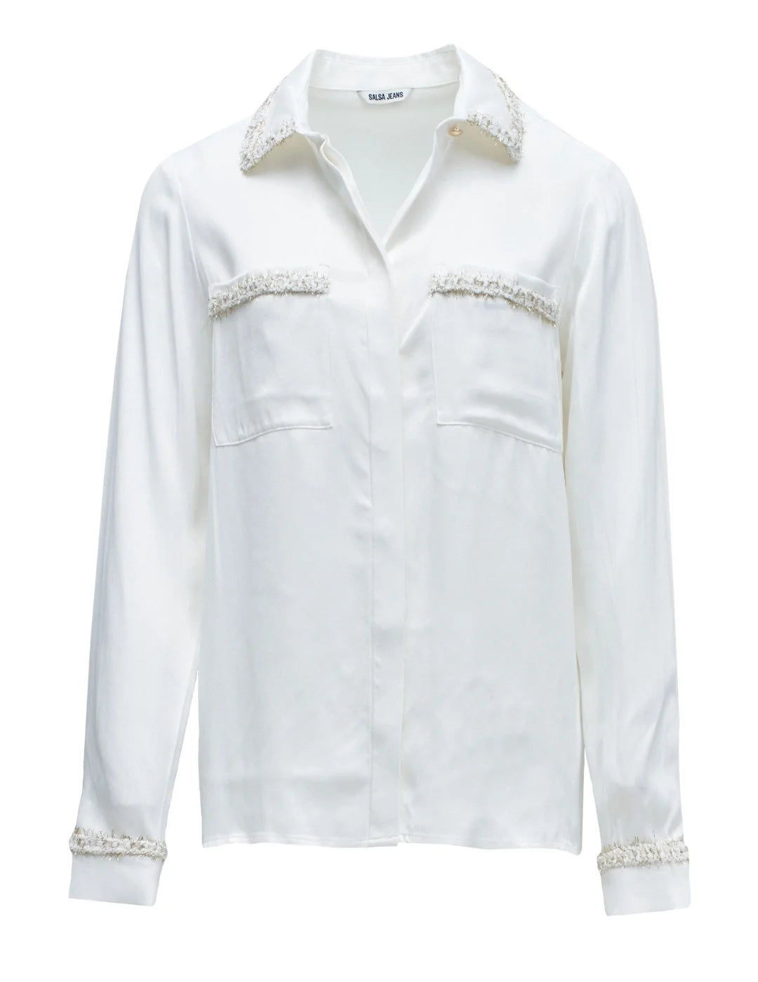 Camisa Satinada Tweed Salsa Jeans Blanco | Bicos de Fío