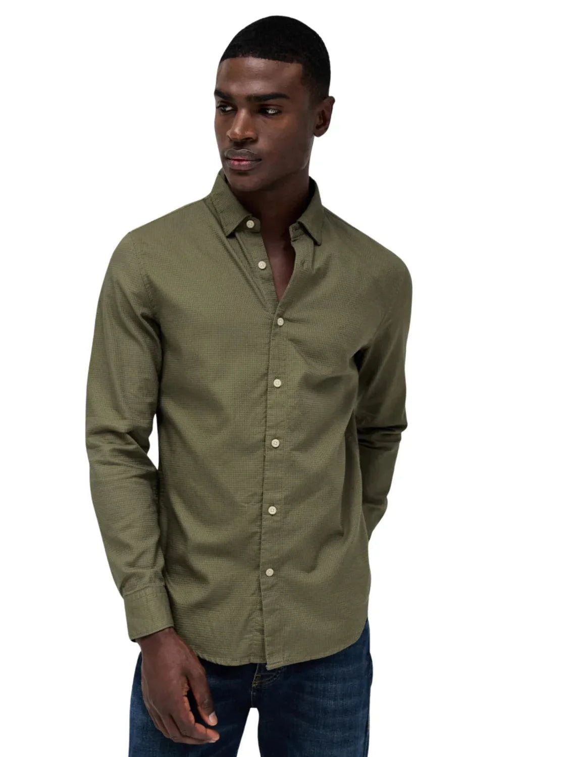 Camisa Slim Fit Salsa Jeans Microprint Verde | Bicos de Fío