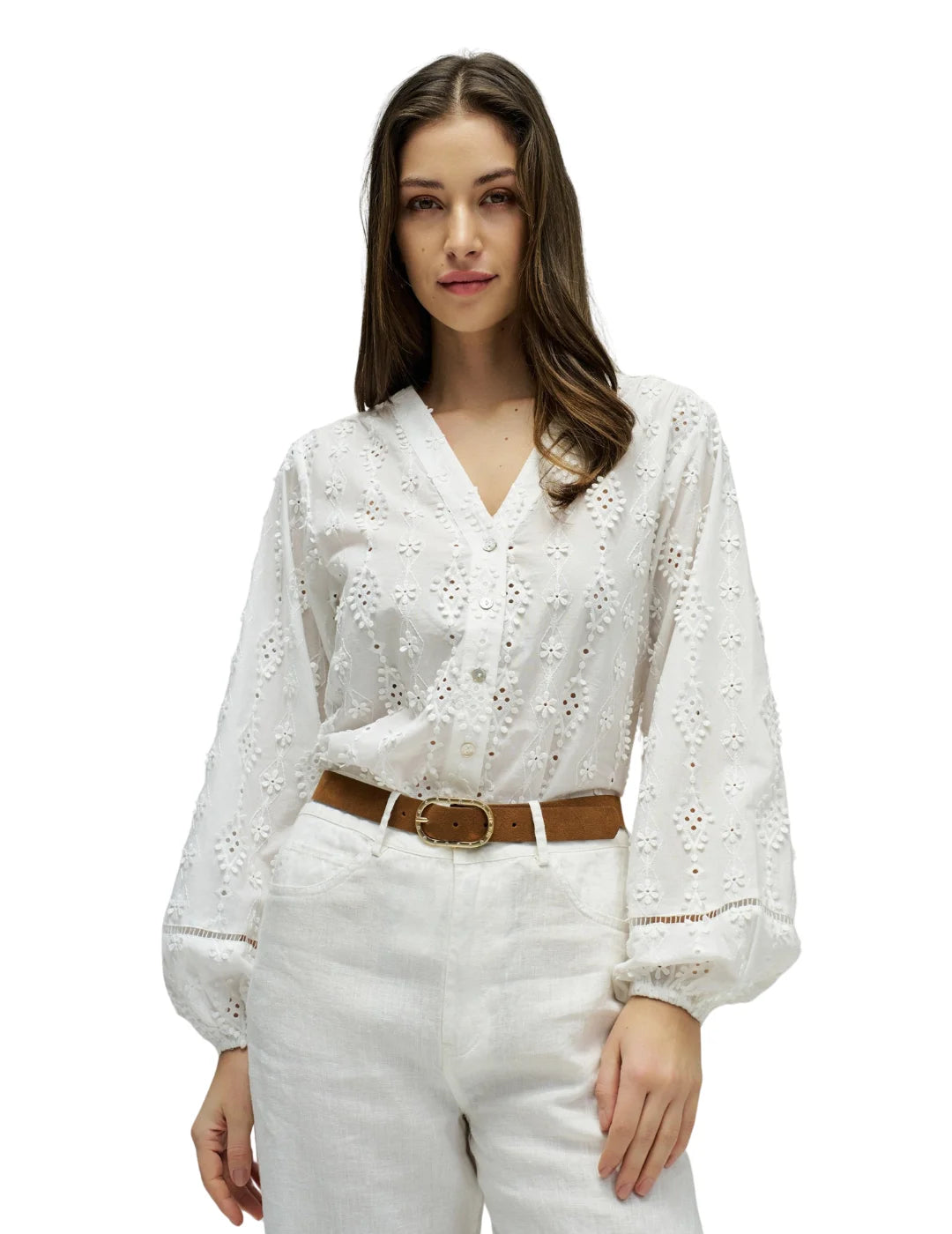 Camisa Textura Encaje Salsa Jeans Blanco | Bicos de Fío