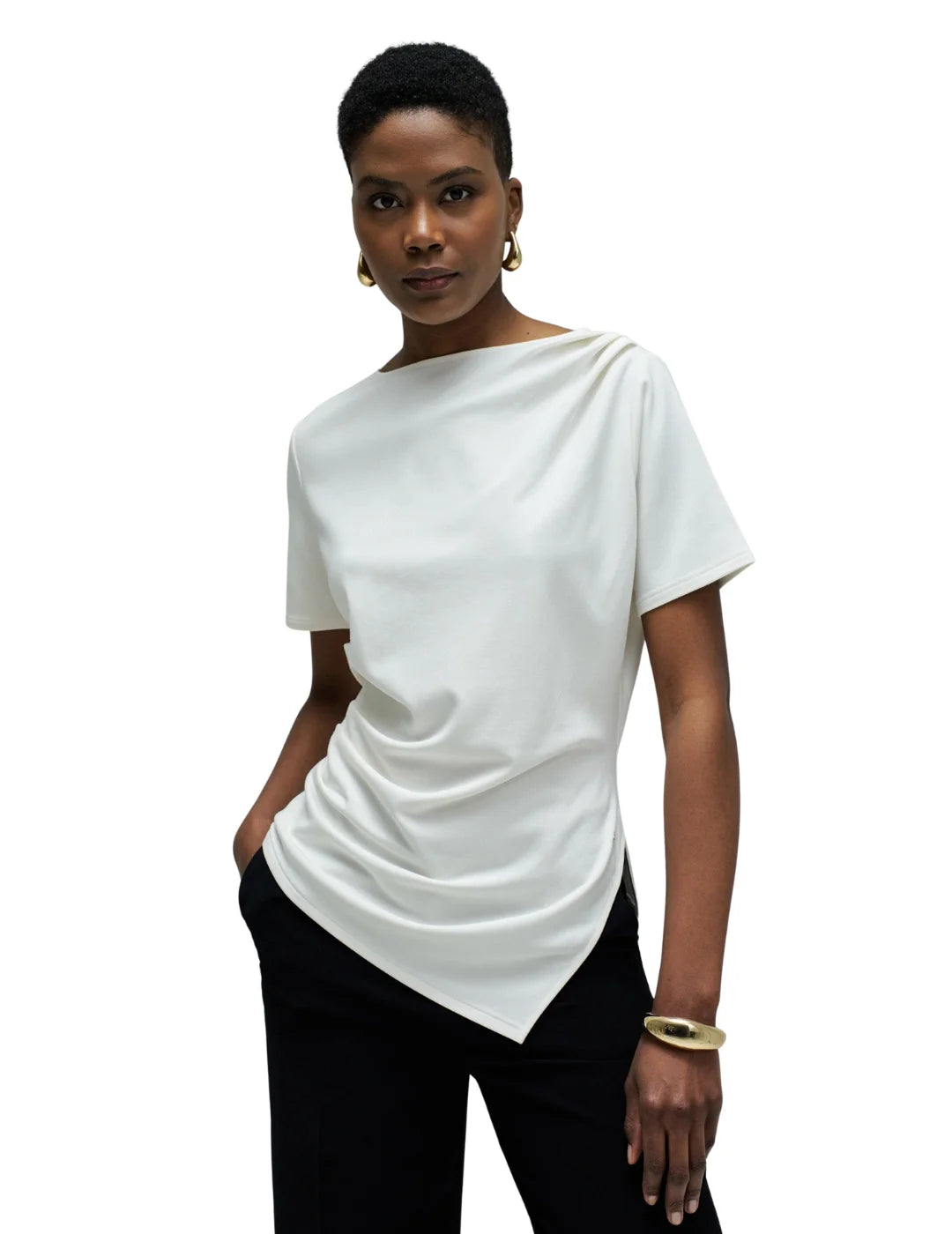 Camiseta Asimétrica Drapeado Salsa Jeans Blanco | Bicos de Fío