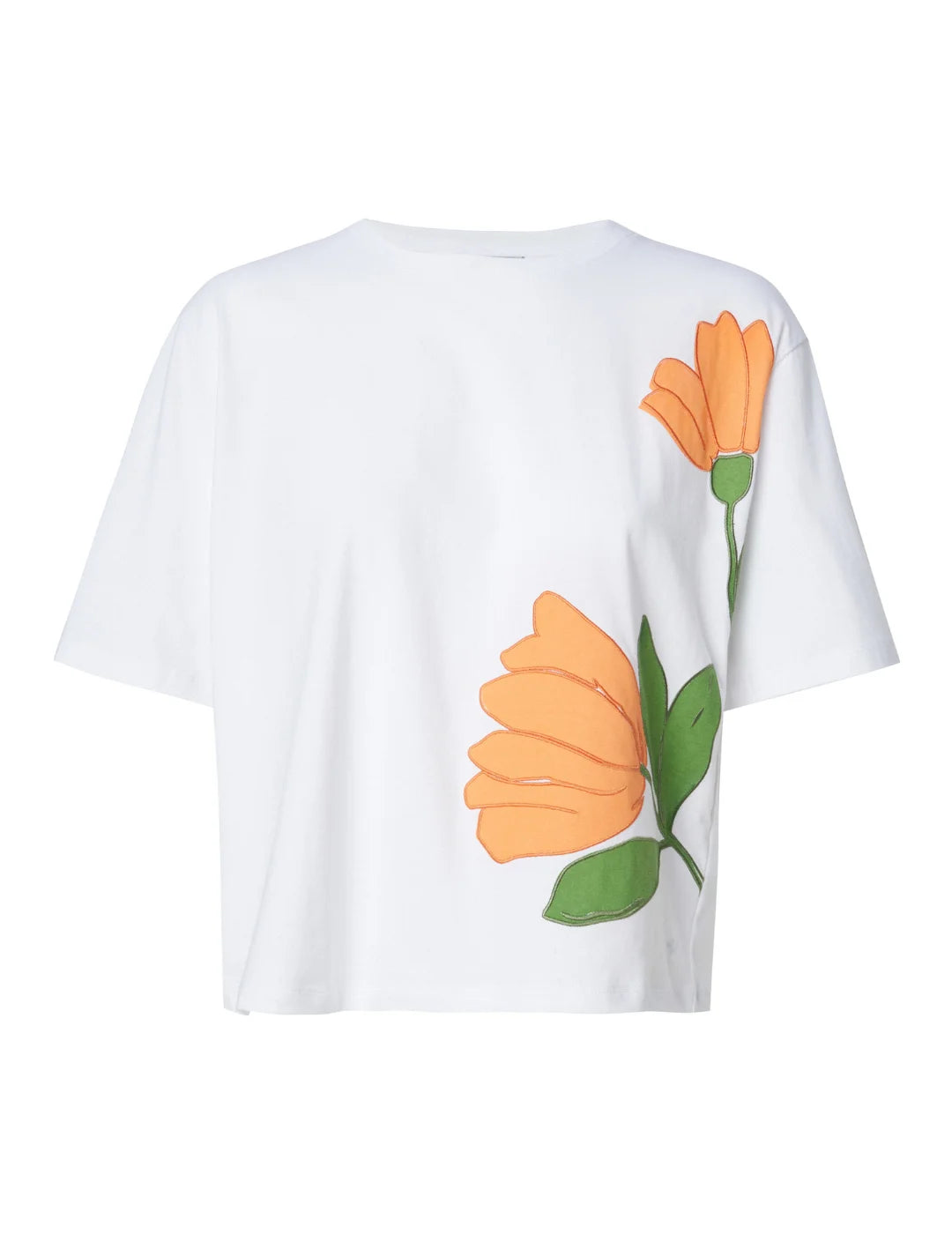 Camiseta Bordado Flores Salsa Jeans Blanco | Bicos de Fío 