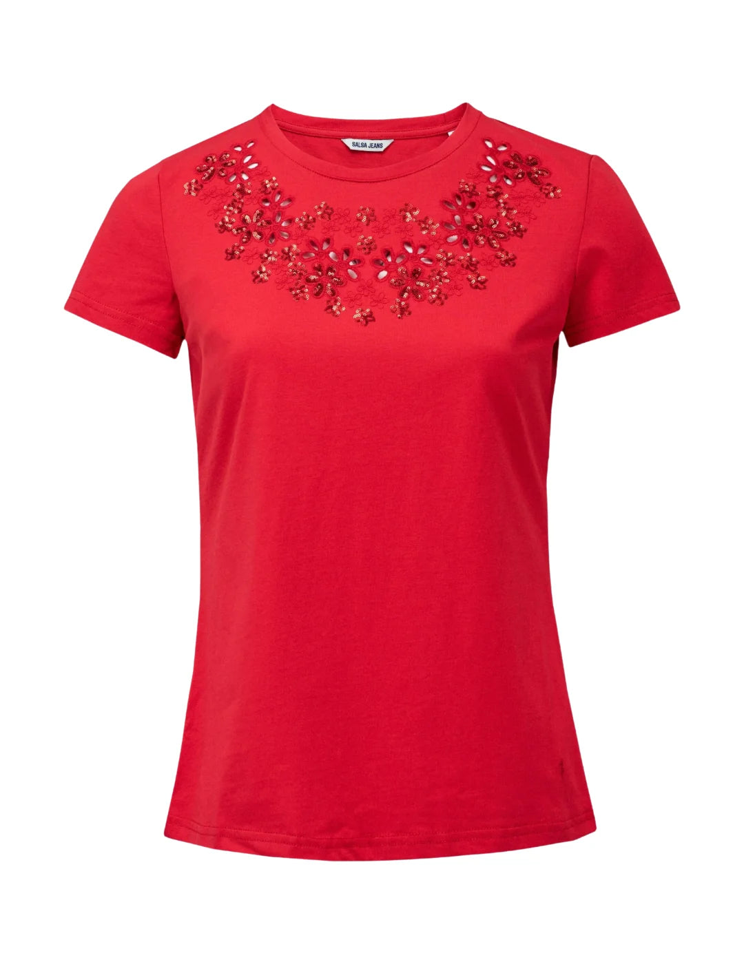 Camiseta Básica Bordado Salsa Jeans Rojo | Bicos de Fío