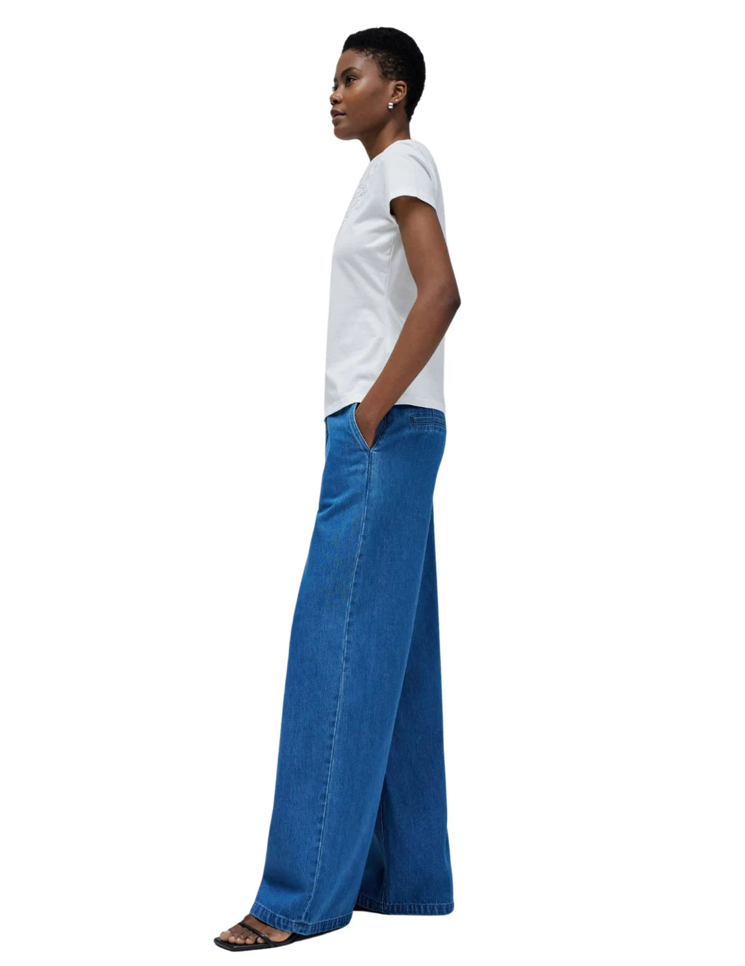 Camiseta Bordado Lentejuelas Salsa Jeans Blanco | Bicos de Fío