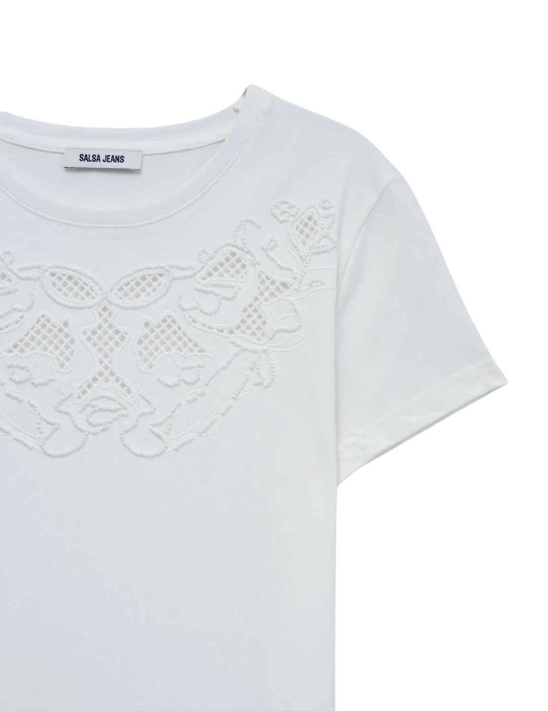 Camiseta Bordado Lentejuelas Salsa Jeans Blanco | Bicos de Fío