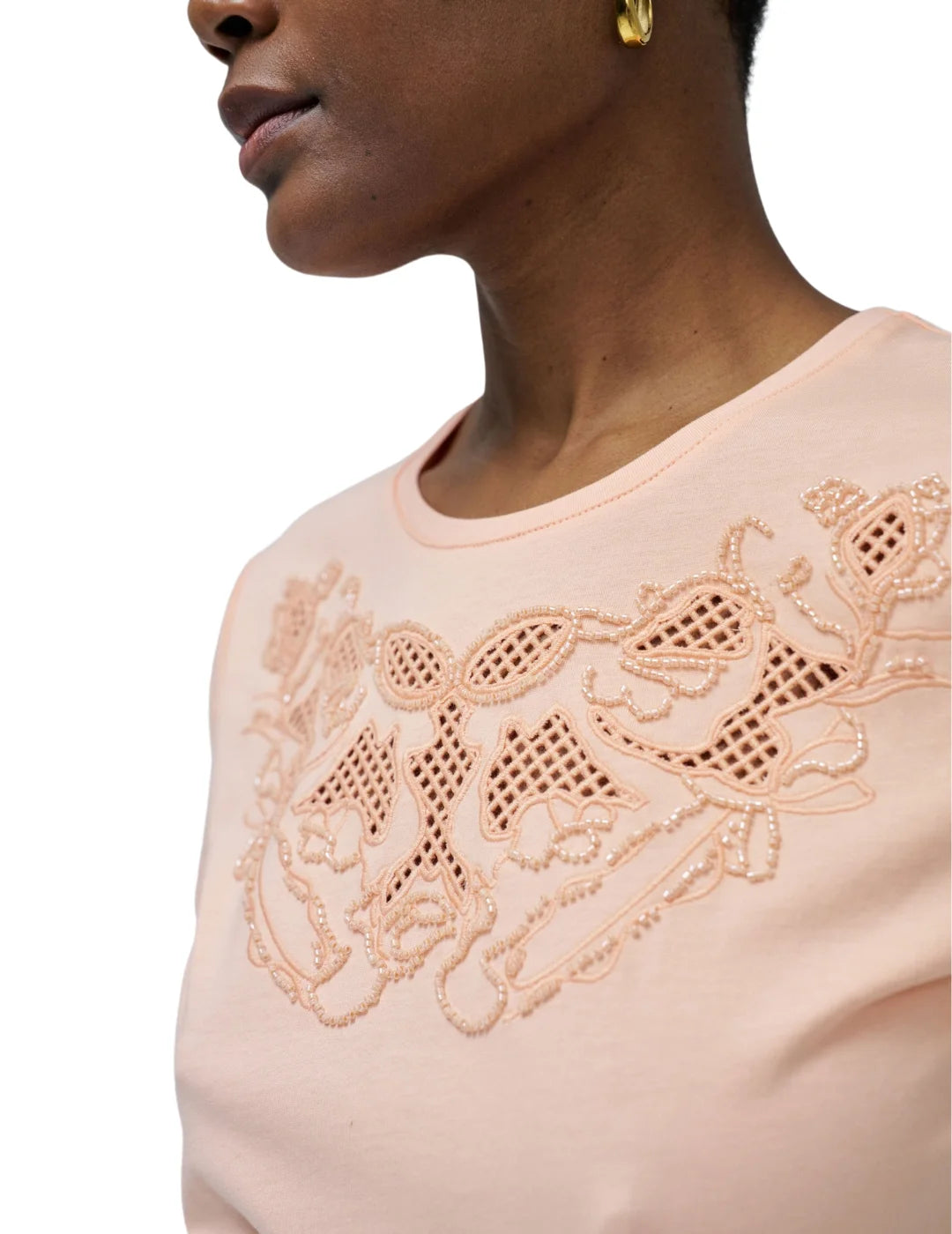Camiseta Bordado Lentejuelas Salsa Jeans Rosa | Bicos de Fío