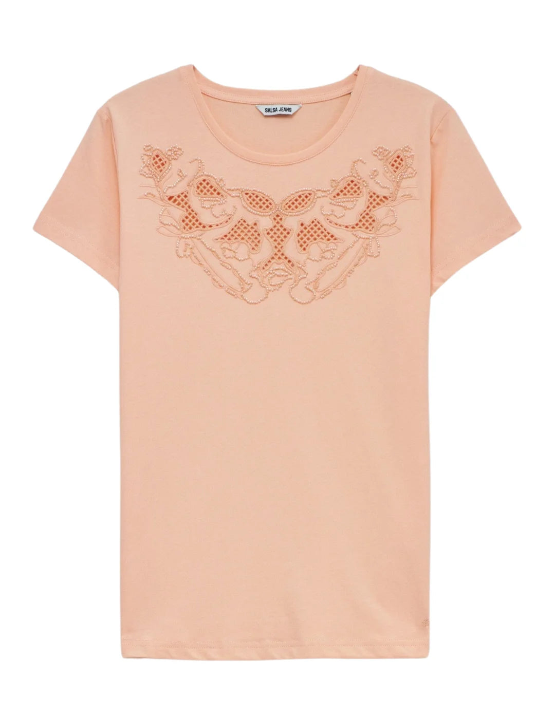 Camiseta Bordado Lentejuelas Salsa Jeans Rosa | Bicos de Fío