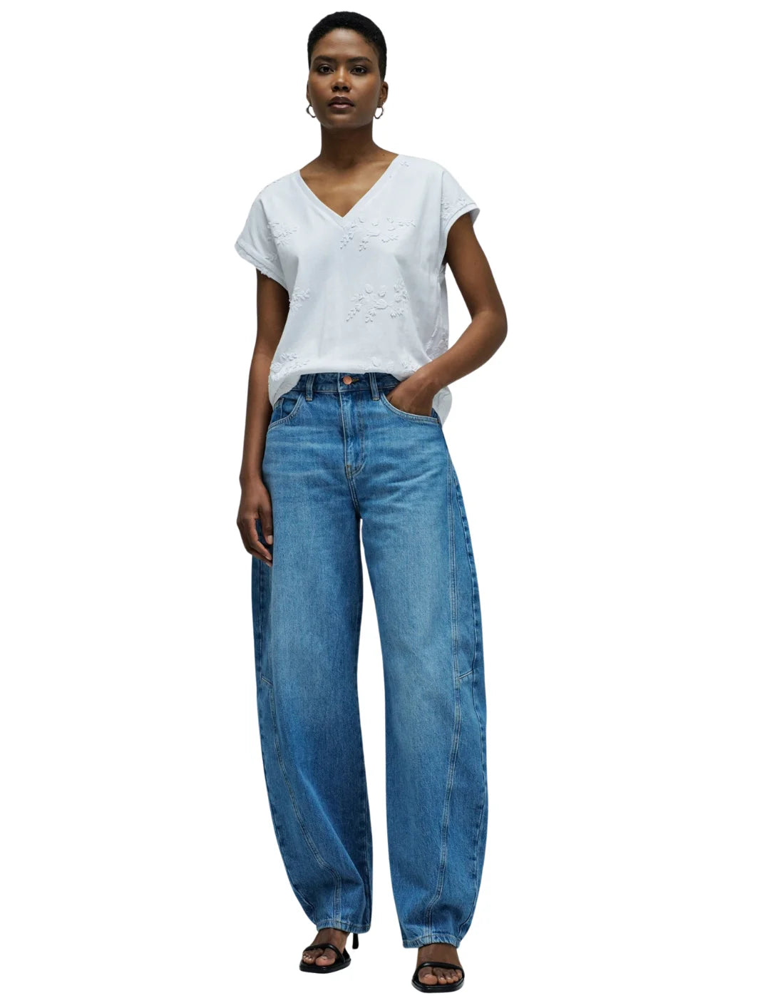 Camiseta Salsa Jeans Flower 3D Blanco | Bicos de Fío