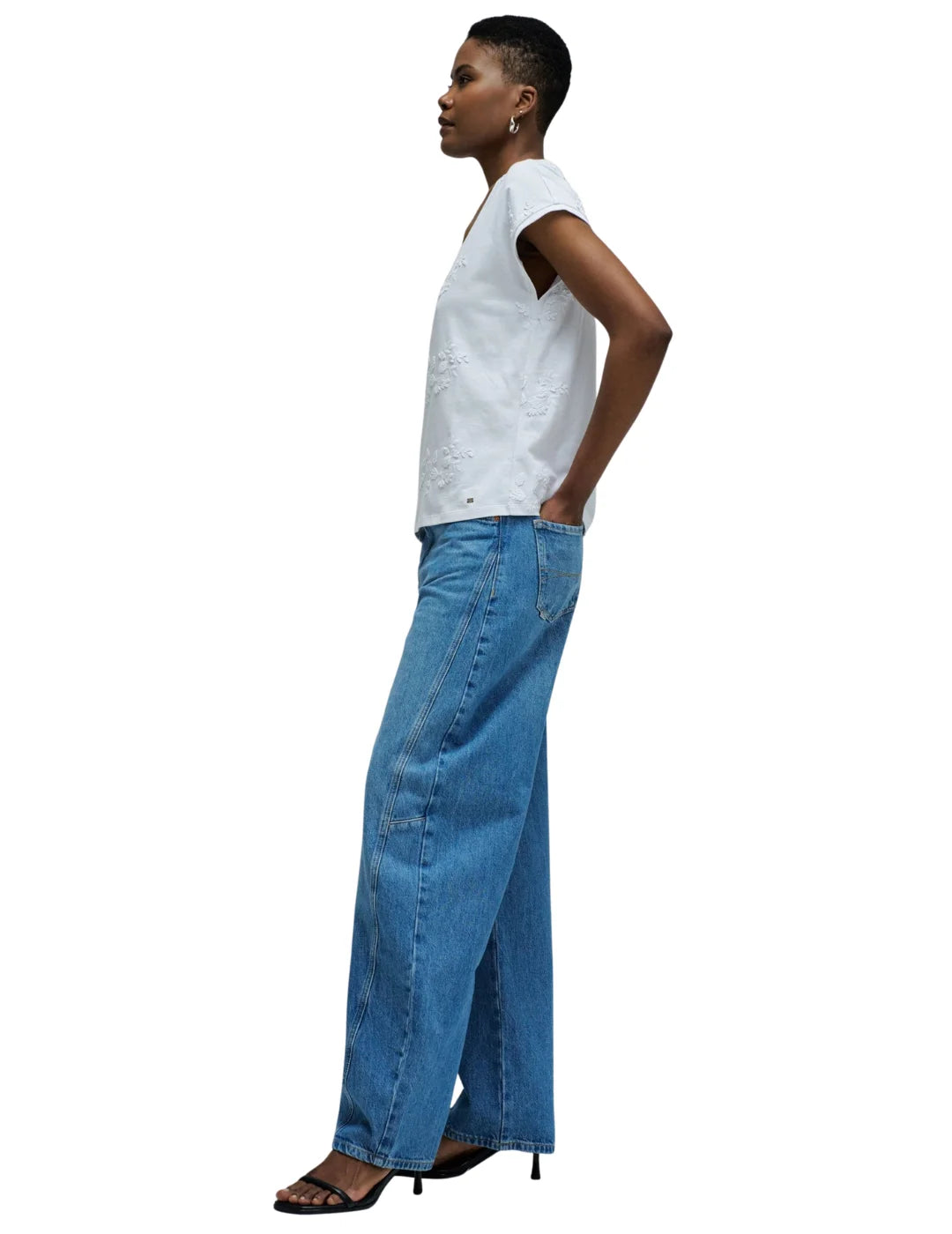 Camiseta Salsa Jeans Flower 3D Blanco | Bicos de Fío