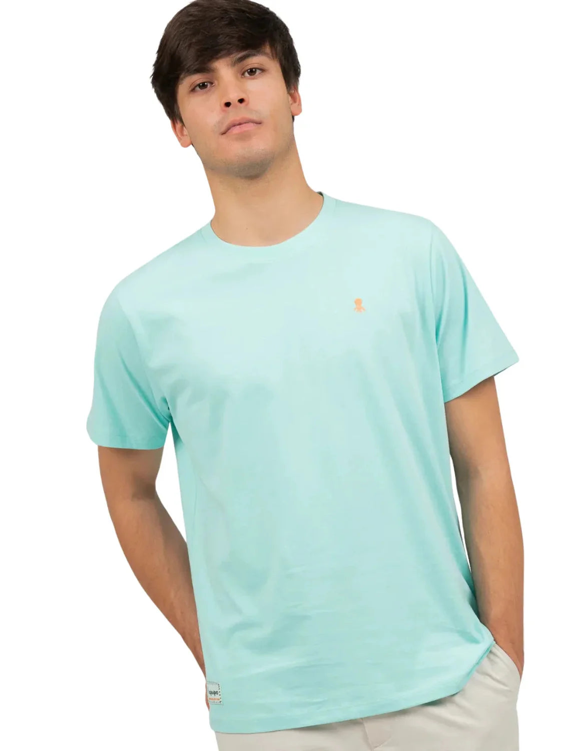 Camiseta elPulpo Logo Bordado Contraste Verde Agua | Bicos de Fío