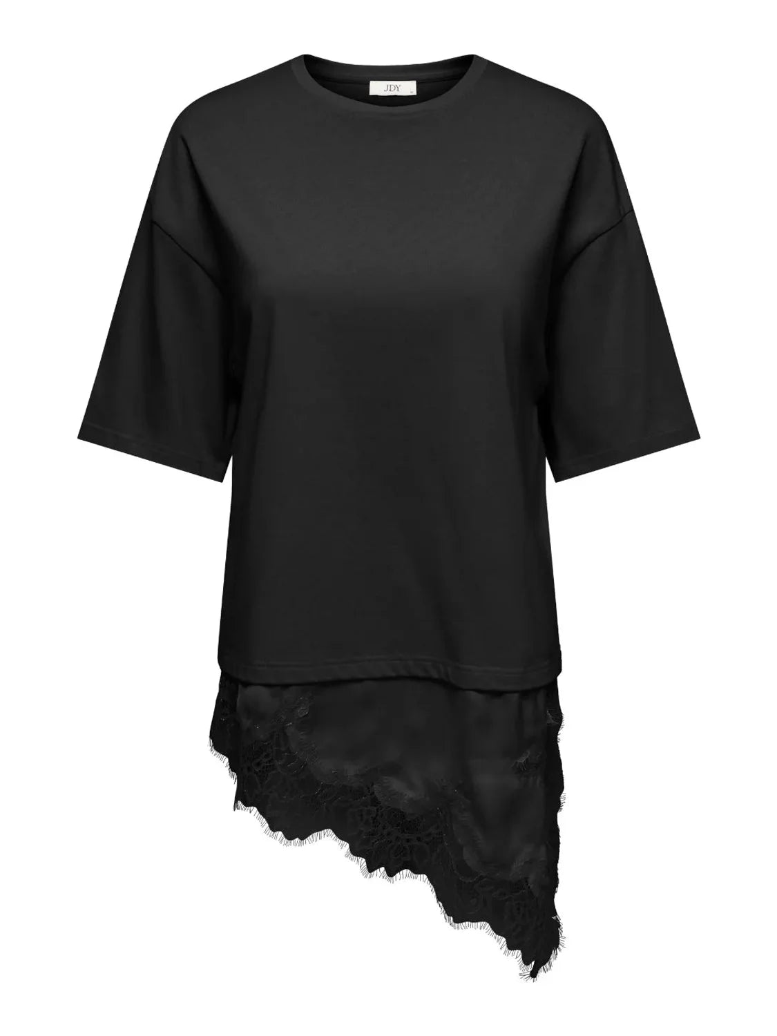 Camiseta Encaje Asimétrico JDY Alma Negro | Bicos de Fío