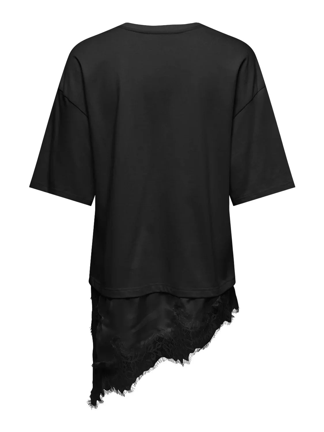 Camiseta Encaje Asimétrico JDY Alma Negro | Bicos de Fío
