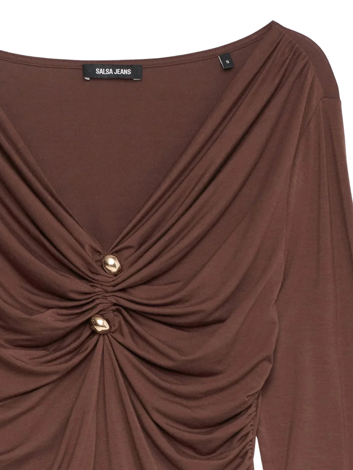 Camiseta Escote Fruncido Salsa Jeans Marrón | Bicos de Fío