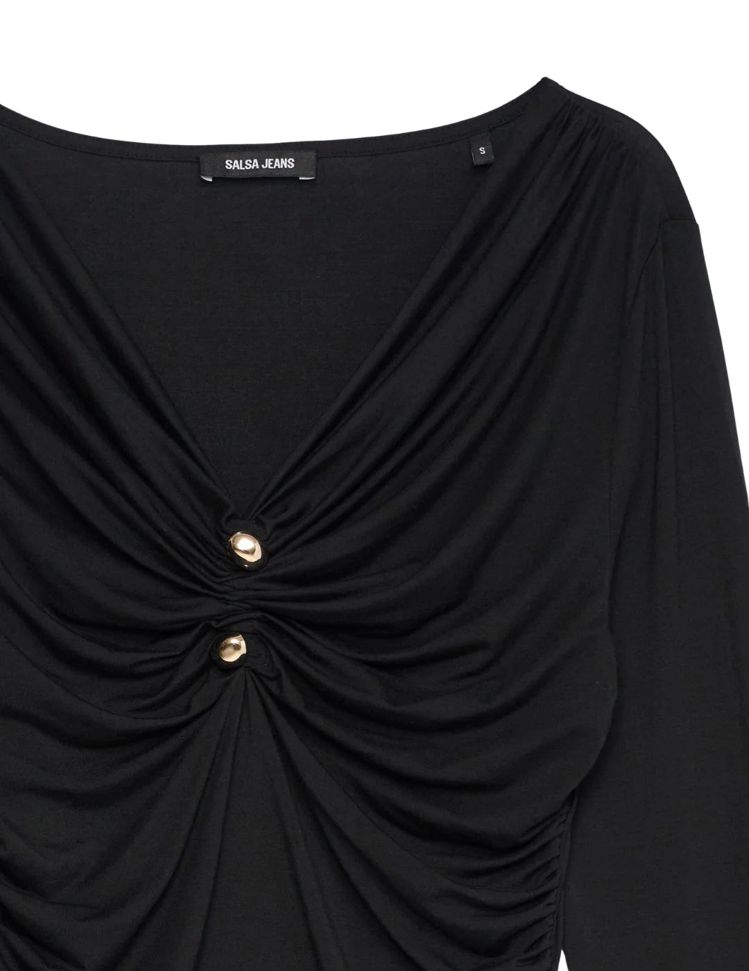 Camiseta Escote Fruncido Salsa Jeans Negro | Bicos de Fío