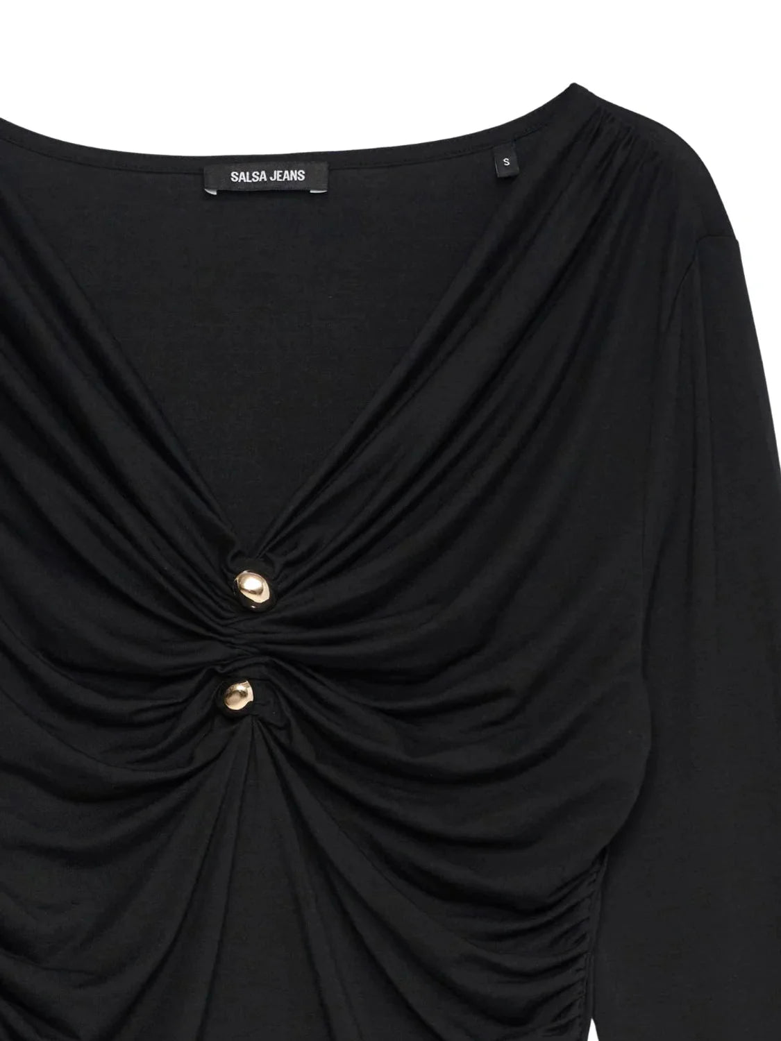 Camiseta Escote Fruncido Salsa Jeans Negro | Bicos de Fío