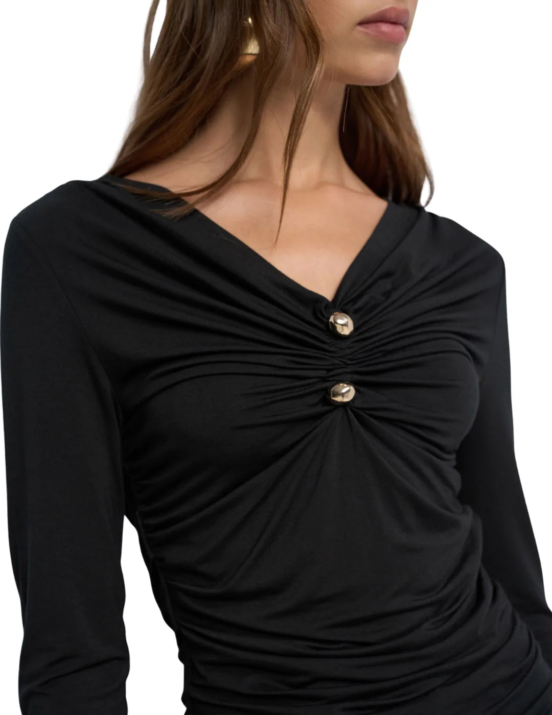 Camiseta Escote Fruncido Salsa Jeans Negro | Bicos de Fío