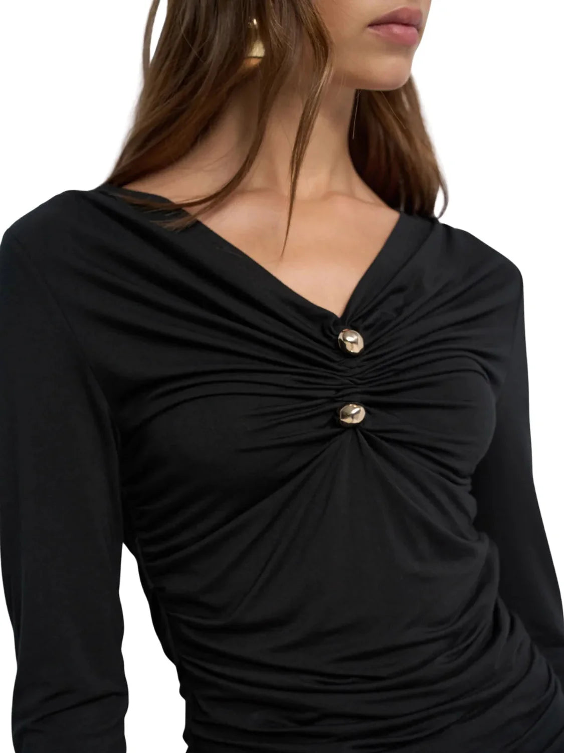 Camiseta Escote Fruncido Salsa Jeans Negro | Bicos de Fío