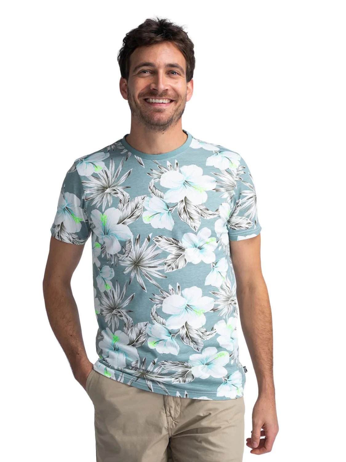 Camiseta Estampado Floral Petrol Industries Azul | Bicos de Fío