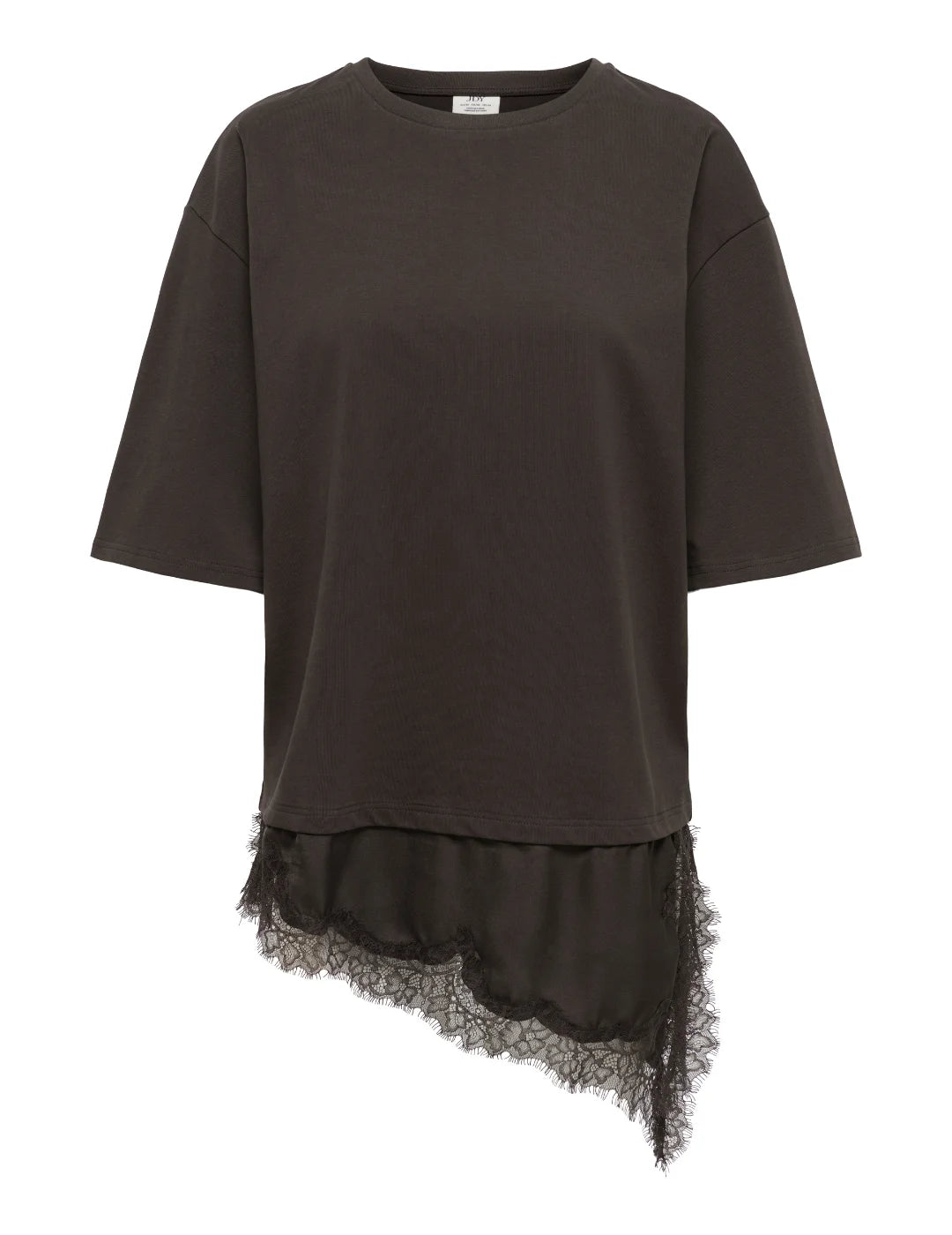 Camiseta Encaje Asimétrico JDY Alma Chocolate | Bicos de Fío