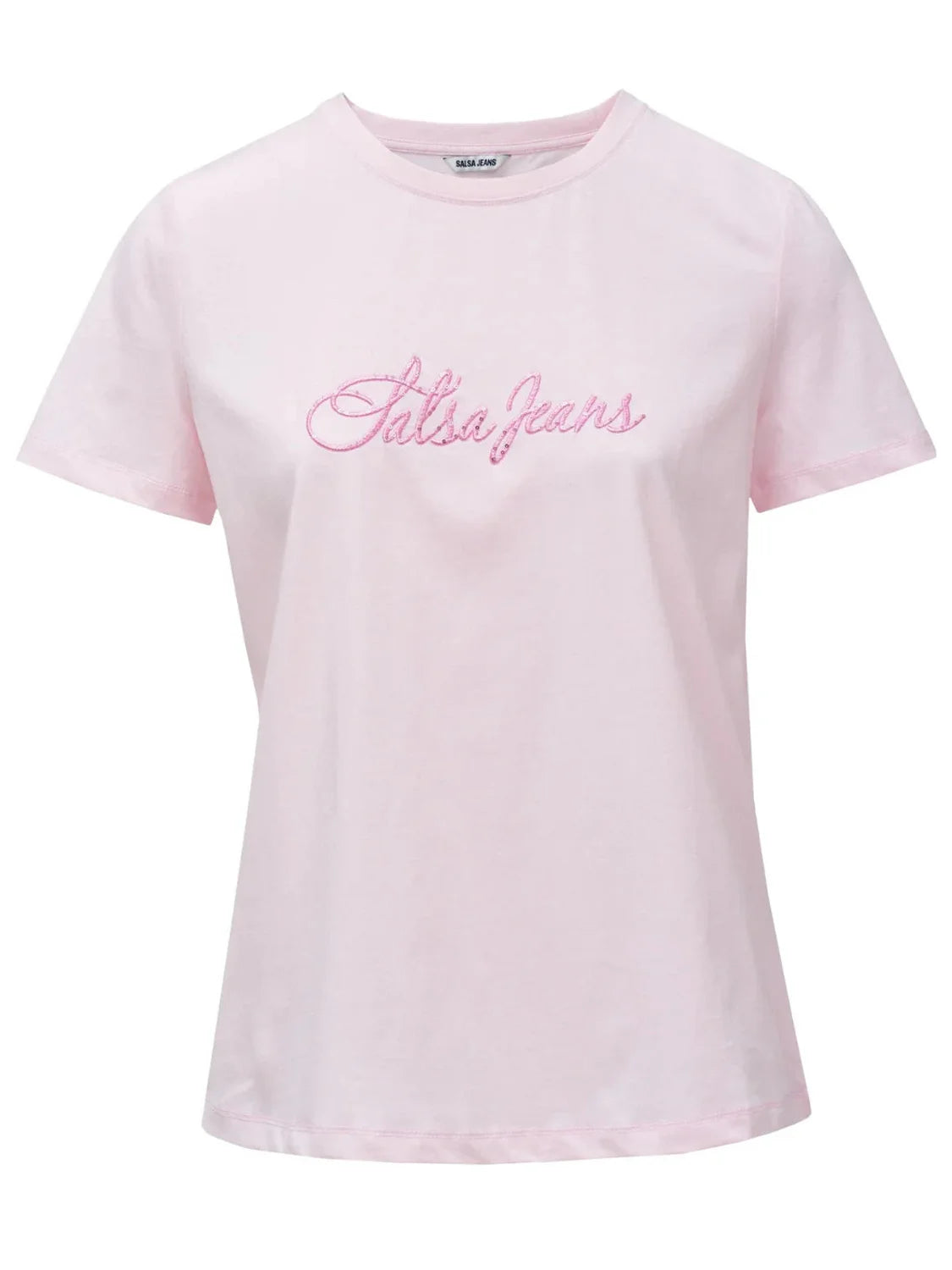 Camiseta Logo Bordado Brillo Salsa Jeans Rosa | Bicos de Fío
