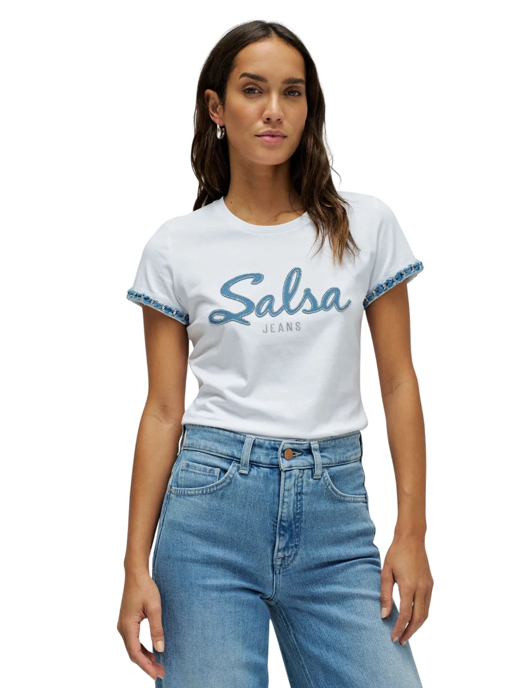 Camiseta Logo Denim Salsa Jeans Blanco | Bicos de Fío