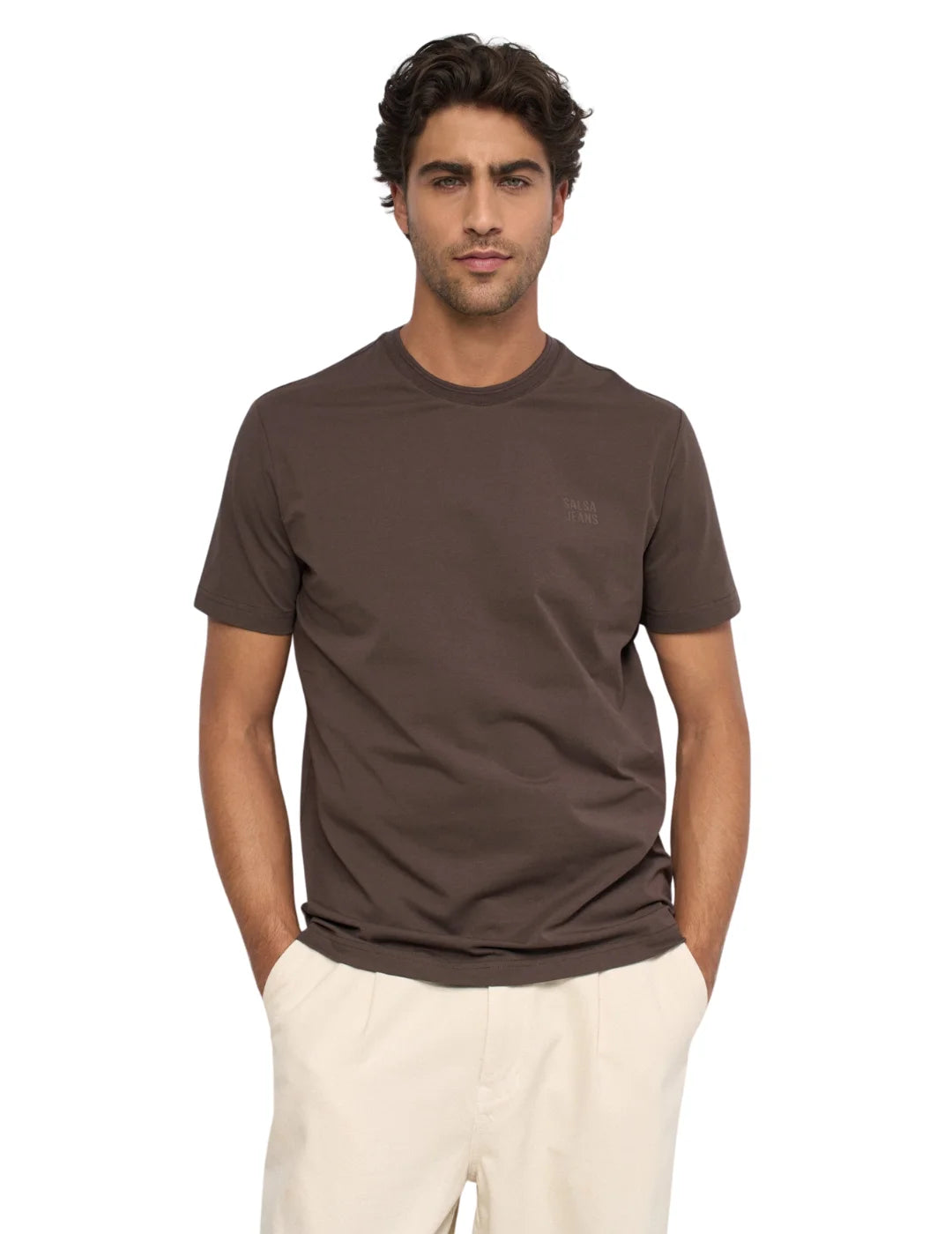Camiseta Logo Relieve Salsa Jeans Marrón | Bicos de Fío